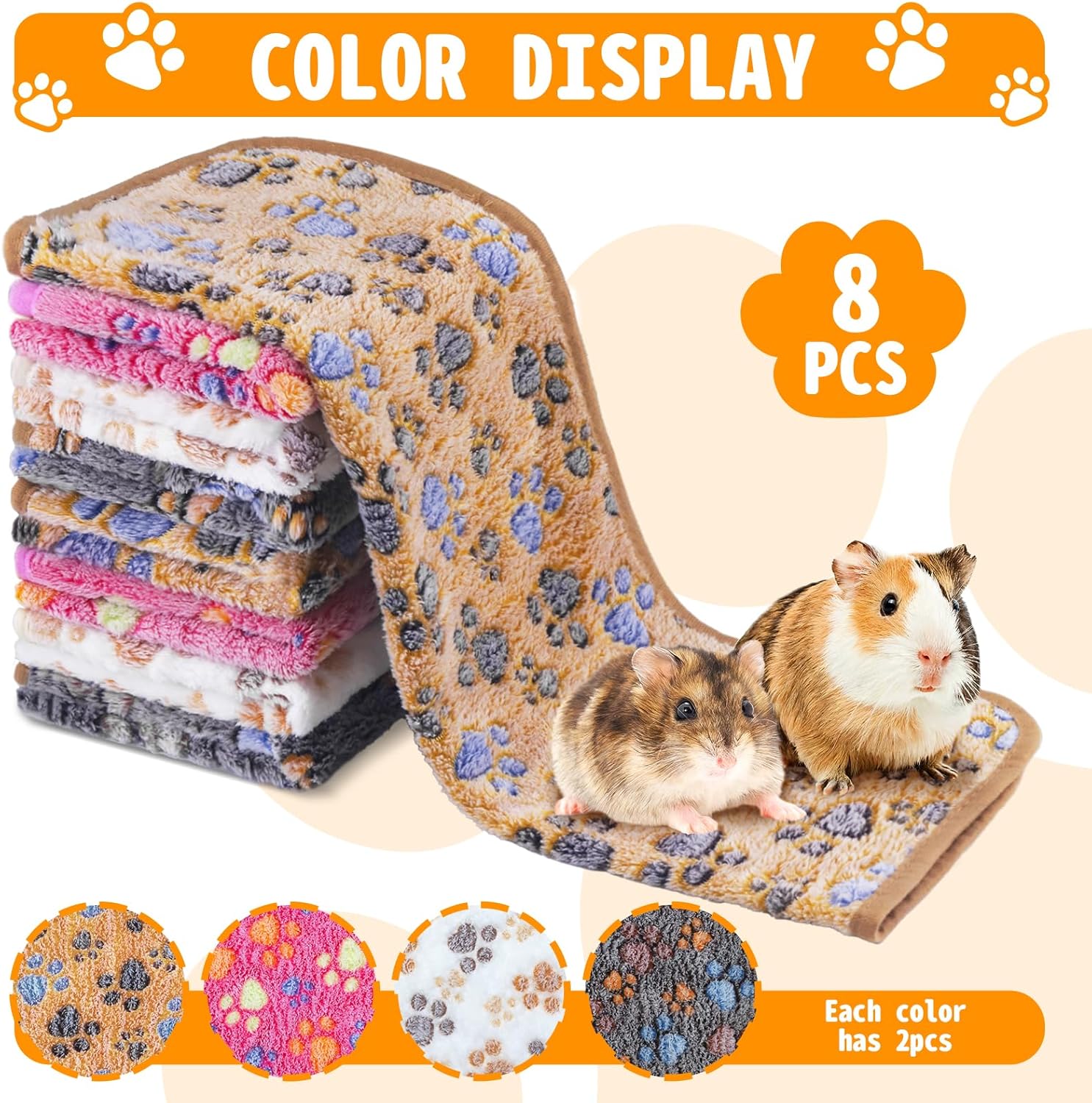 8PCS Soft Guinea Pig Bedding Blankets Washable Small Animal Fleece Cage Liners Reusable Pet Pee Pad Sleep Mat Pad Cover for Hamster Chinchilla Rabbit Hedgehog Dog Cat Essentials (16×24 Inch) - Image 5