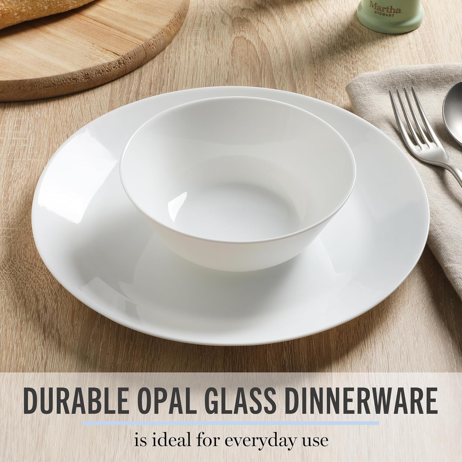 Martha Stewart Opalton Dinner Plates 6-Piece 10-Inch Plate Set – Chip and Break Resistant Opal Glass Plates - White - Image 3