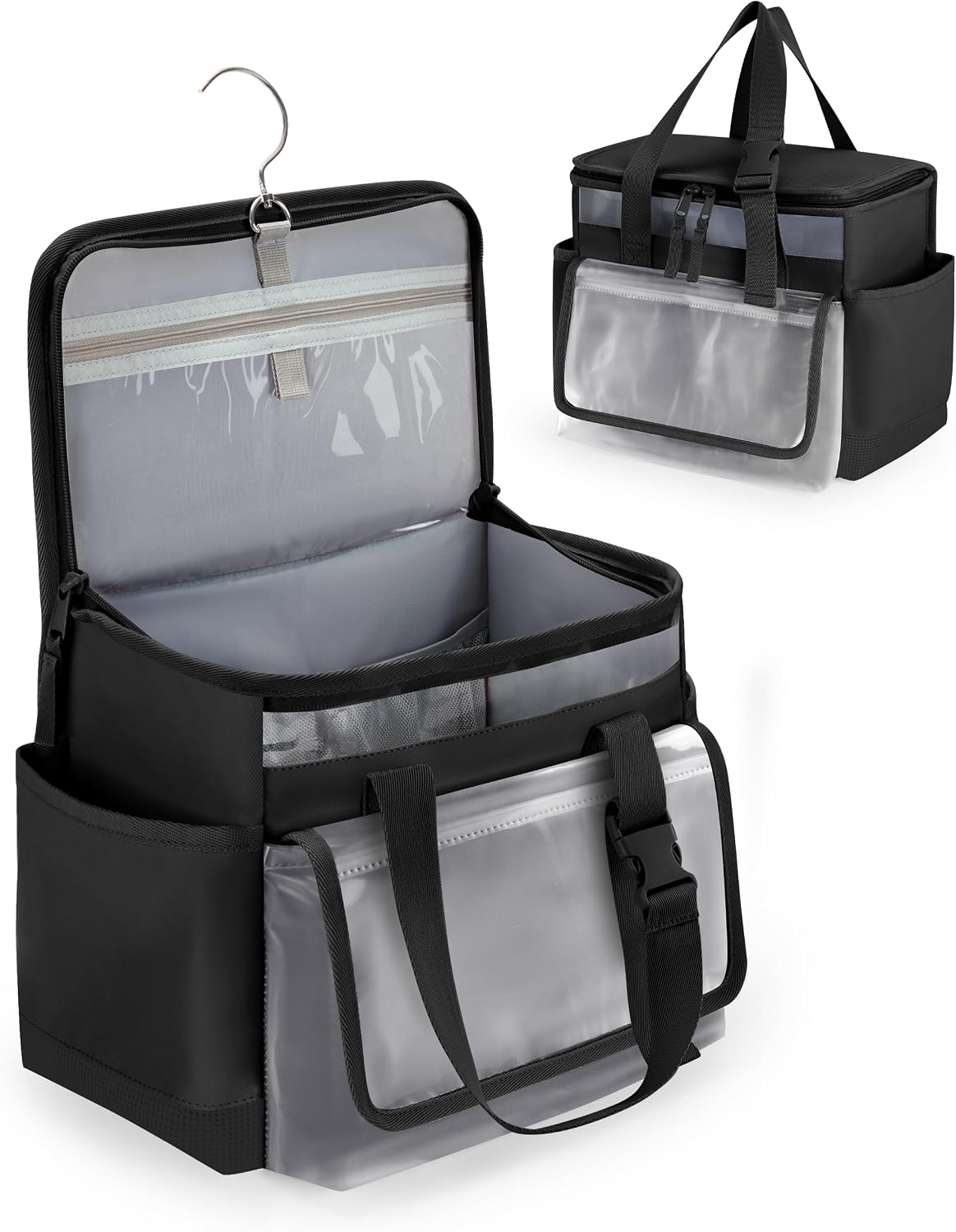 Marscamd Hanging Shower Caddy Organizer Bag for Travel with Hanging Hook, Quick Dry Mesh Bathroom Caddy Toiletry Bag with Handle for College, Dorm, Gym, Camping, Black - Image 2