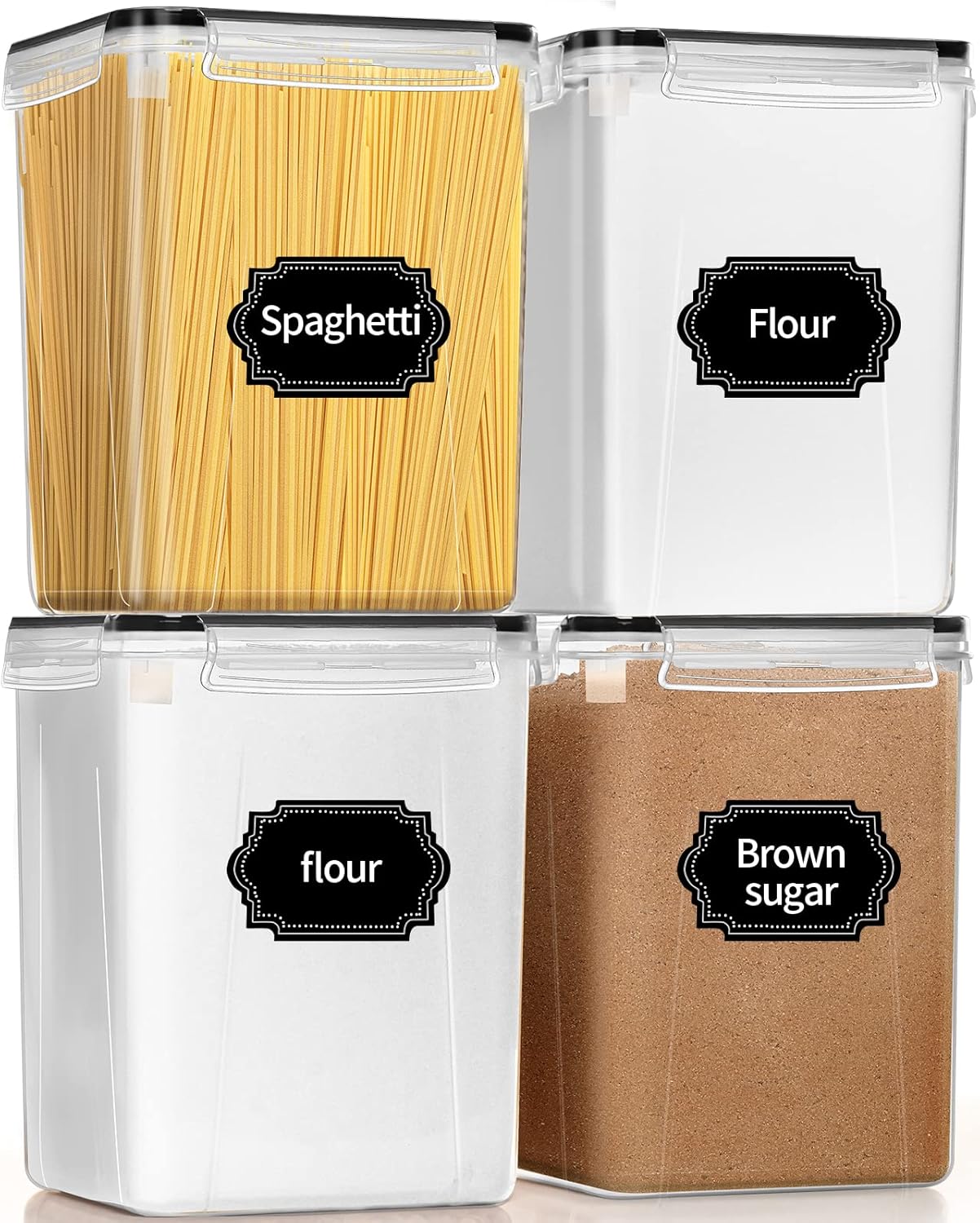 PRAKI Large Airtight Food Storage Containers 5.2L / 195oz, 4pcs Pantry Kitchen Organizers and Storage for Flour, Sugar, Baking Supplies, BPA Free, Plastic Flour Containers with 20 Labels & Maker - Image 2