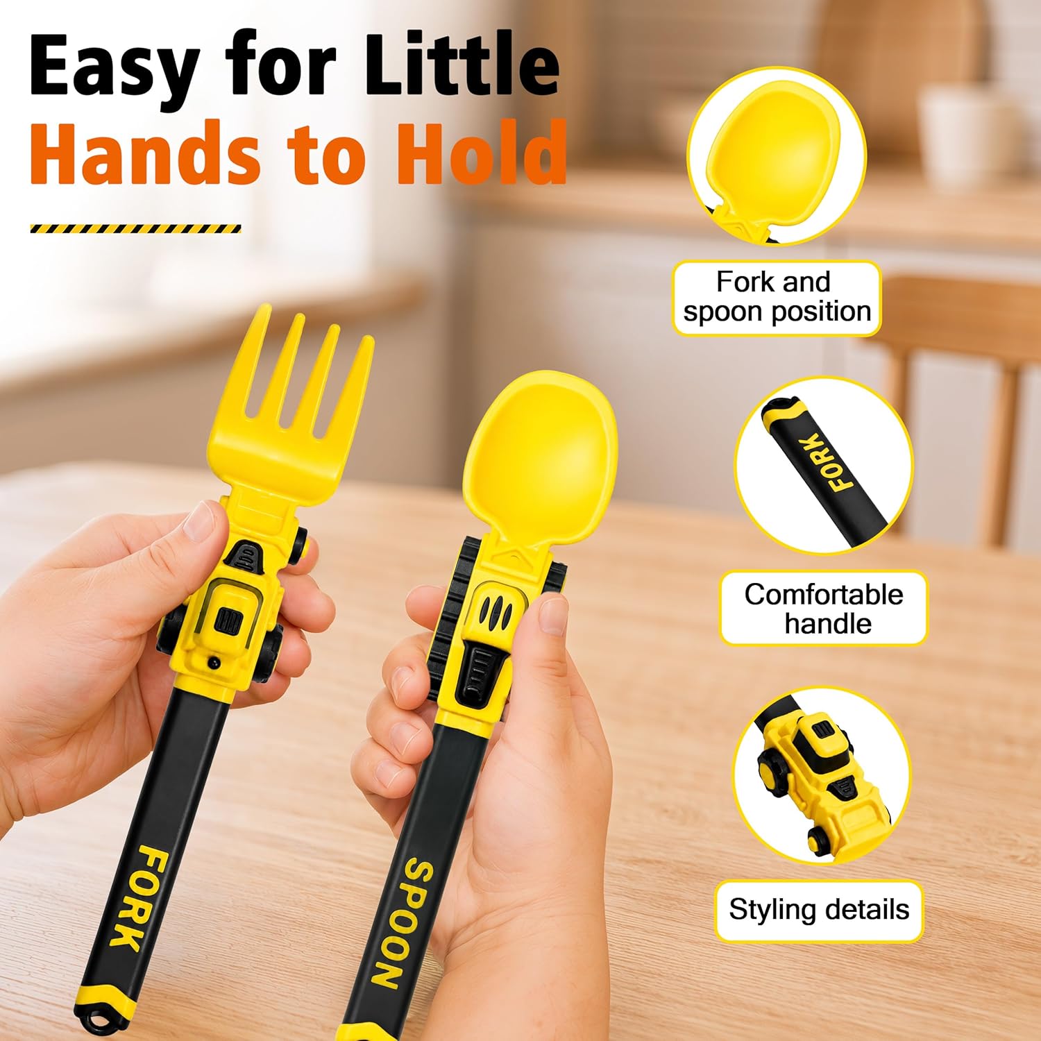 Deinyi Construction Toddler Utensils - Reusable Plastic Toddler Fork and Spoon & Storage Case - Suitable for Kids Utensils - Easter Gifts and Birthday Gifts for 1 2 3 4 5 6 7 year old, Yellow - Image 6