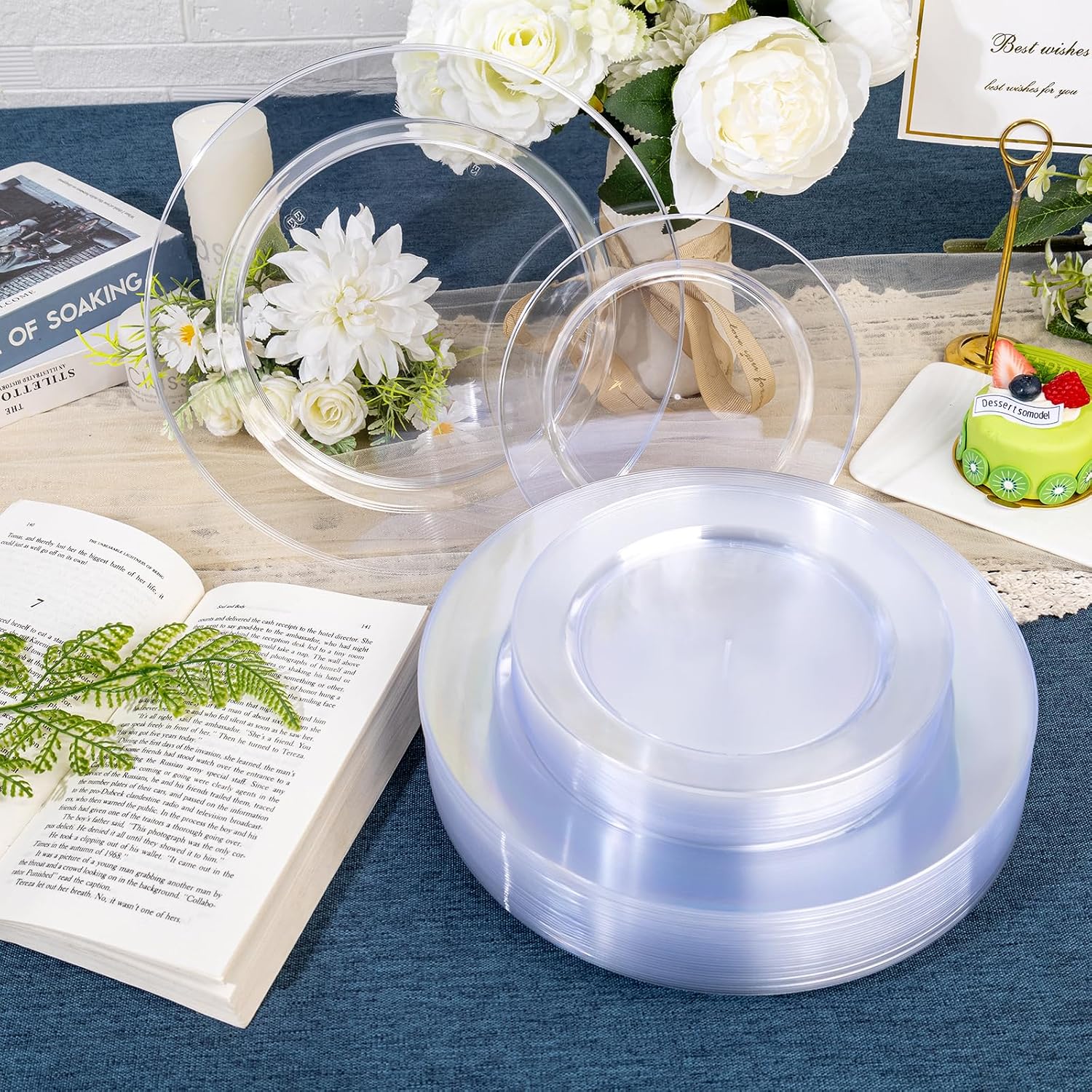 FLOWERCAT 200PCS Clear Plastic Plates Disposable Plates for Party - Clear Bulk Plastic Plates - 100 10" Dinner Plates and 100 7" Salad Plates for Weddings, New Year,Christmas Parties and Events - Image 7