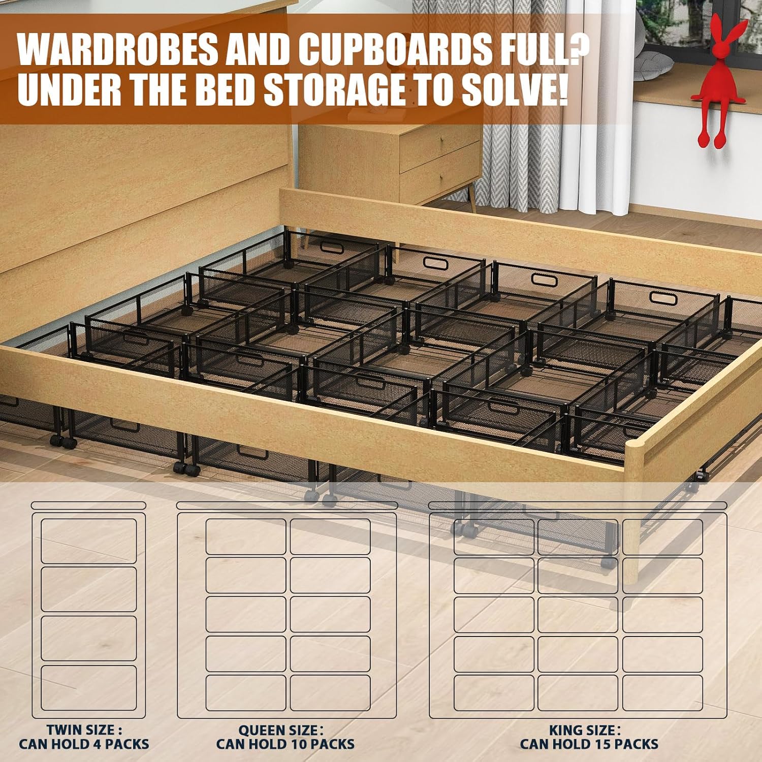 Under Bed Storage Containers,2 Pack Foldable Underbed Storage Containers with Handles and Wheels,Folding Bed Shoes Clothes Organizer,Easy Assembly Underbed Storage for Toy ,Bedding,Bedroom(Black) - Image 6