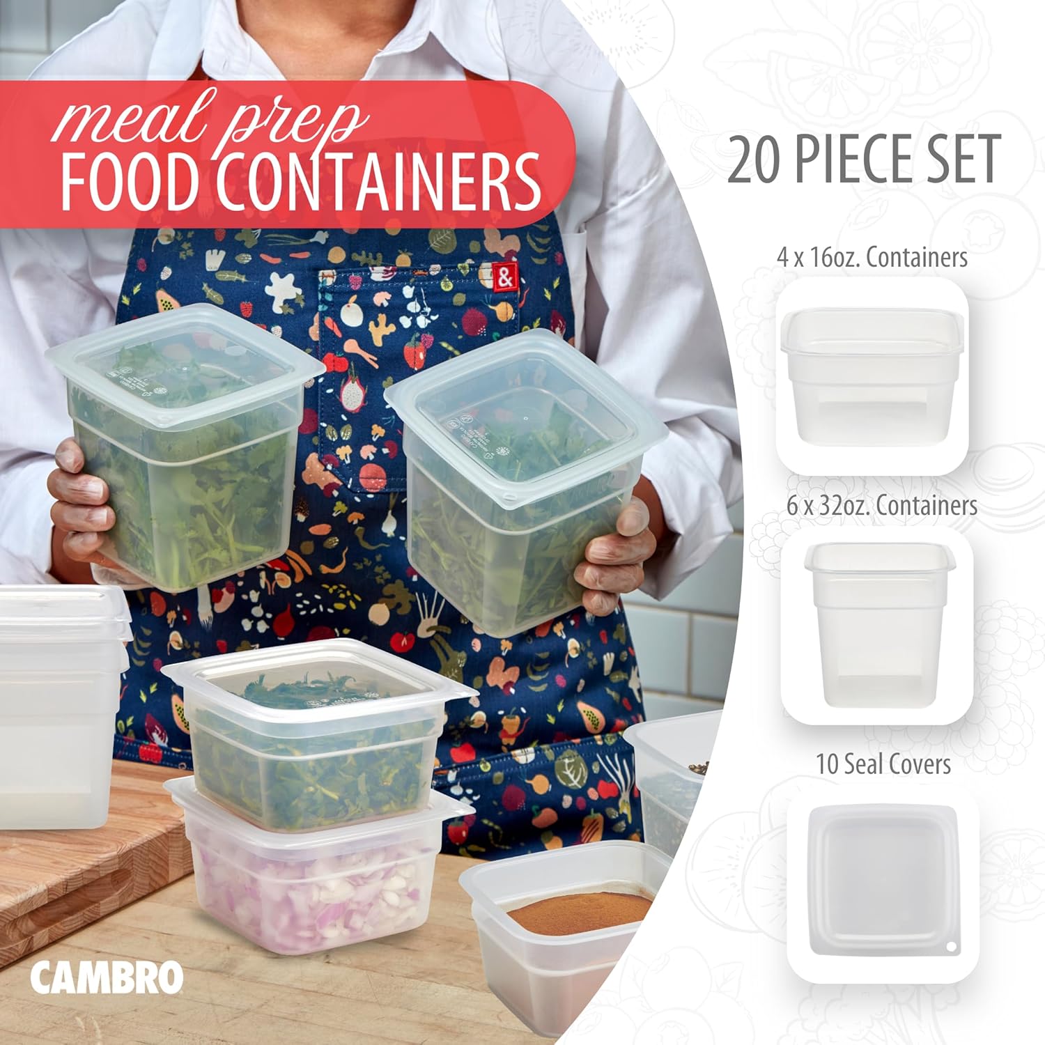 Cambro Food Storage Containers with Lids - Translucent (Microwave Safe and BPA-Free) - 16 and 32 oz (ounce) Food Storage Container - (20 Piece Set) - Image 3