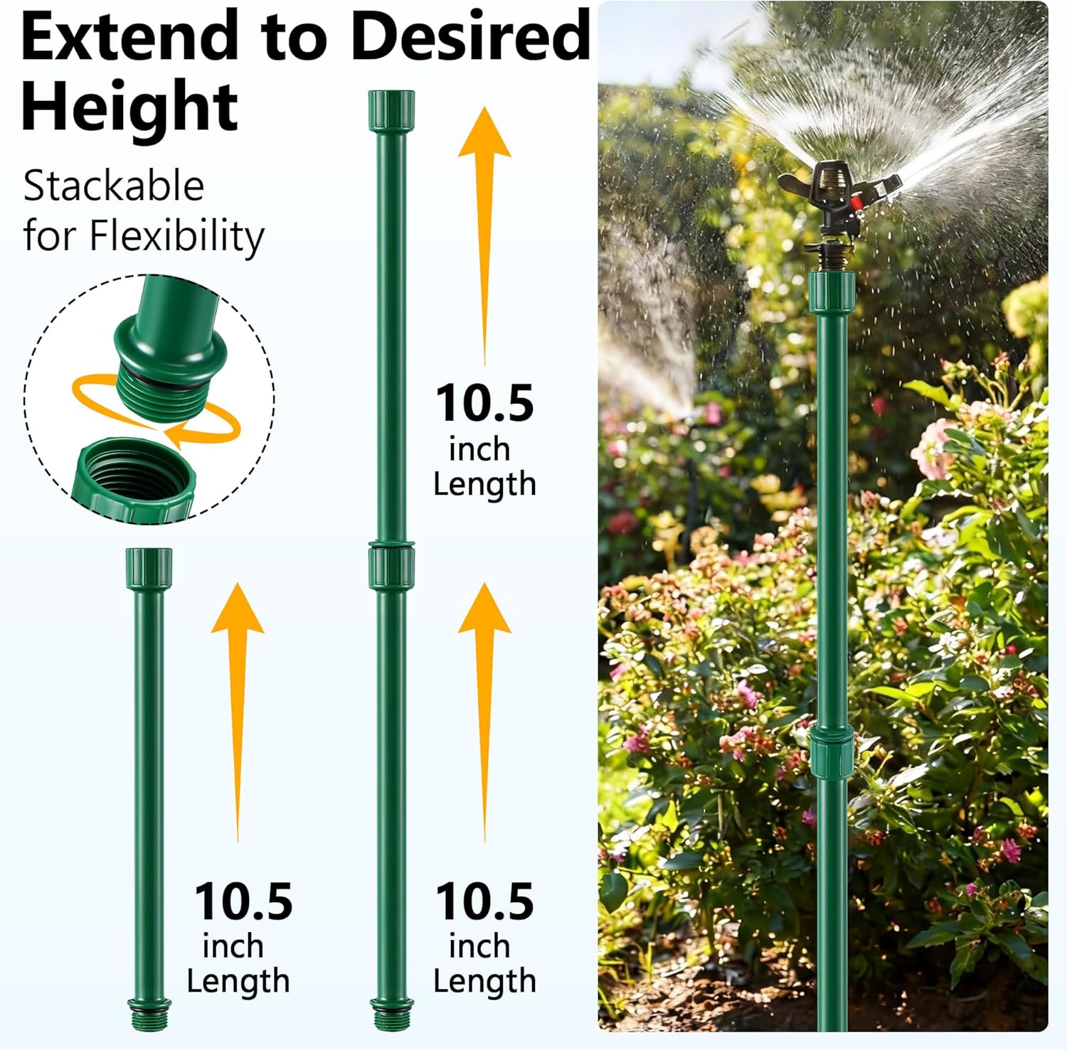 Sprinkler Extension Risers, 1/2" Male to Female Stackable Sprinkler Riser Extensions for Raising Sprinklers Heads, Irrigation Riser Tubes for Lawn, Garden Beds, Tall Plants(10 Pack,9.8 Inch) - Image 4