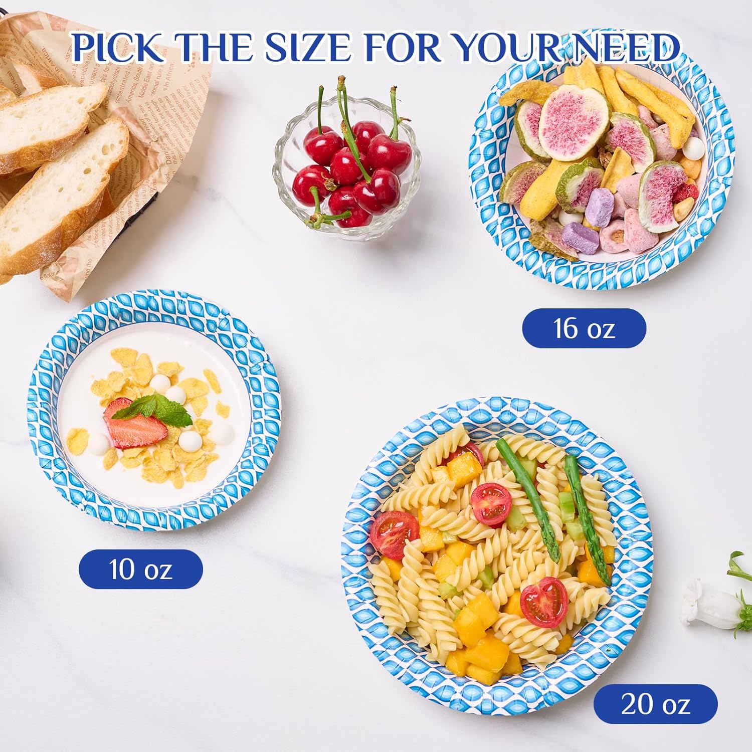 MUCHII 300 Count Paper Bowls 10 Oz Disposable Bowls, Printed Soak Proof Small Bowls for Snacks, Dessert, And Light Lunch Meals - Image 3