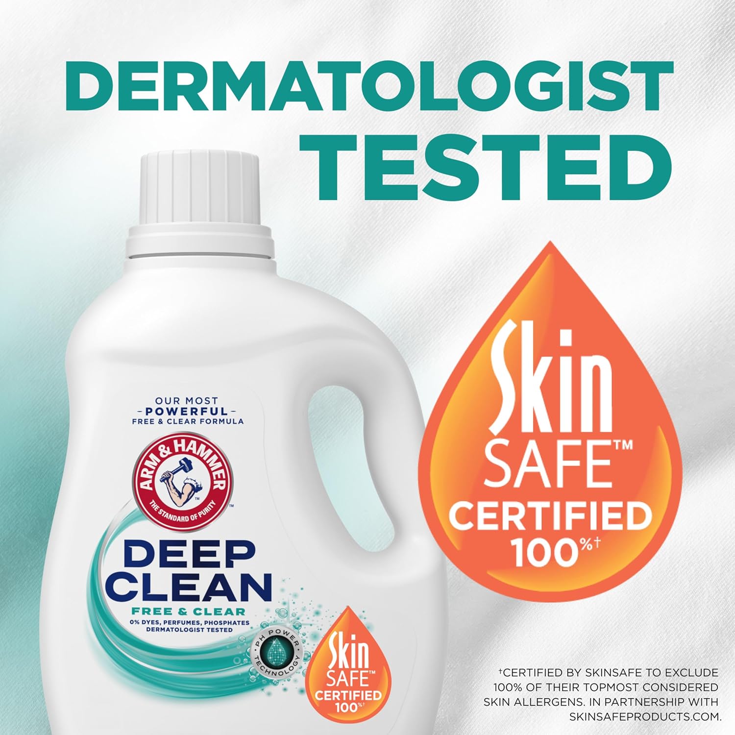 ARM & HAMMER Deep Clean Free & Clear Liquid Laundry Detergent, Free of Dyes, and Perfumes, Dermatologist Tested, 75 Fl Oz, 50 Loads - Image 6