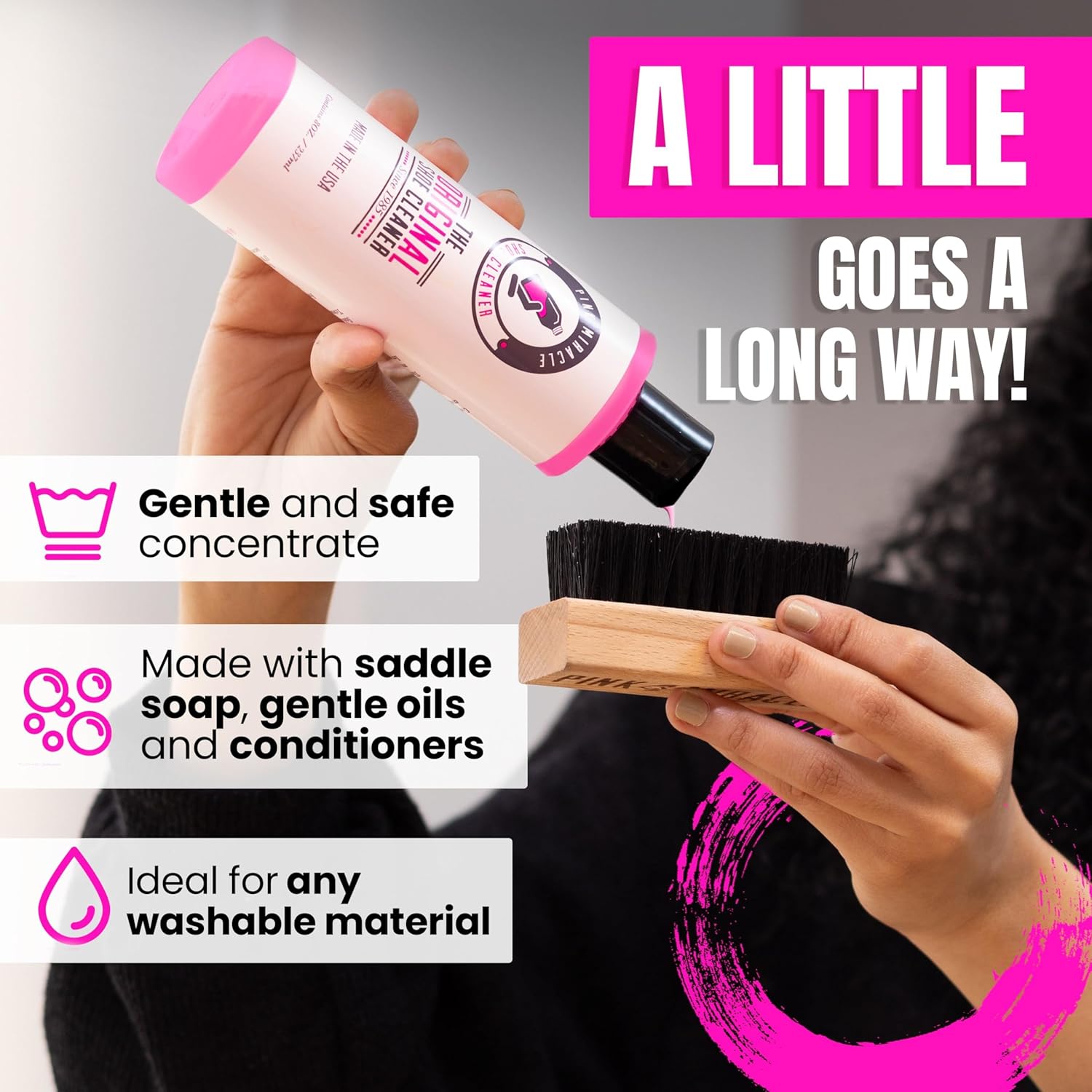 Pink Miracle Shoe Cleaner Kit with Bottle and Brush For Fabric Cleaner For Leather, Whites, Suede and Nubuck Sneakers - Image 4