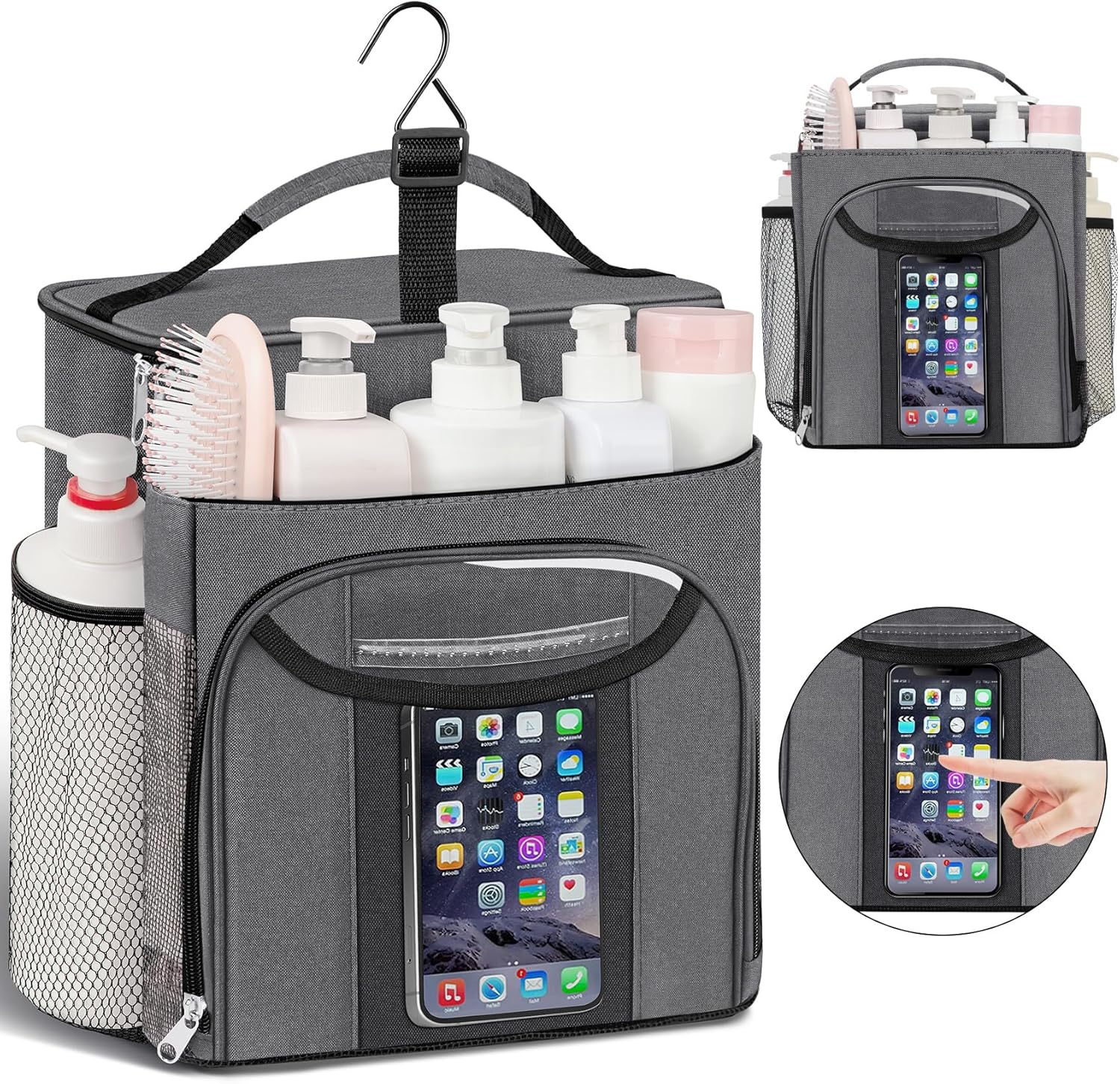 Attmu Shower Caddy Portable, Hanging Shower Bag for Dorm Room College, Large Capacity Quick Dry Mesh Tote Bag for Travel Camping Essentials (Gray) - Image 2