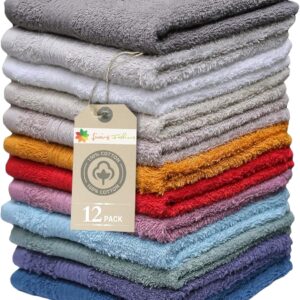 Living Fashions Washcloths, 12 Pack, 100% Extra Soft Ring Spun Cotton Wash Cloth, Size 13″ X 13″, Soft and Absorbent, Machine Washable, Vibrant Assorted Colors