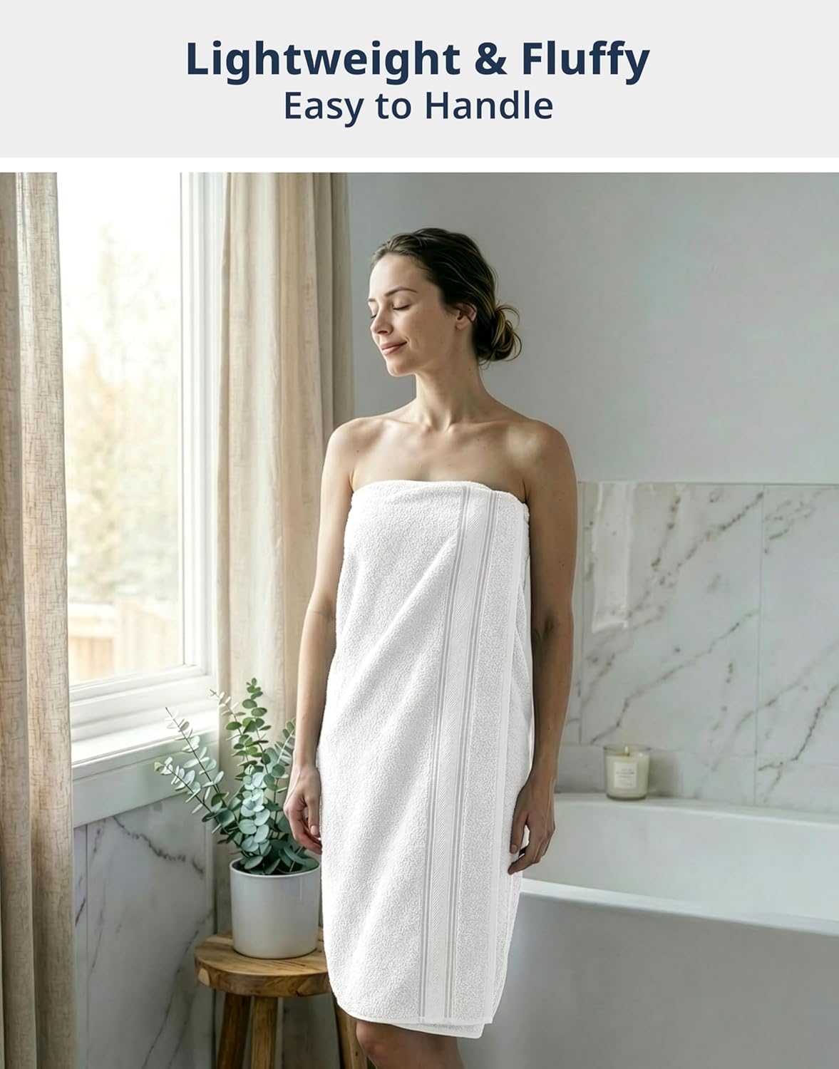 LANE LINEN Towel Set of 18 – Premium 100% Cotton, Zero Twist, 6 Large Bath Towel, 6 Hand Towels & 6 Wash Cloths, Quick Dry & Long-Lasting, Perfect for Family Bathrooms, Easy Care – White Towels - Image 3
