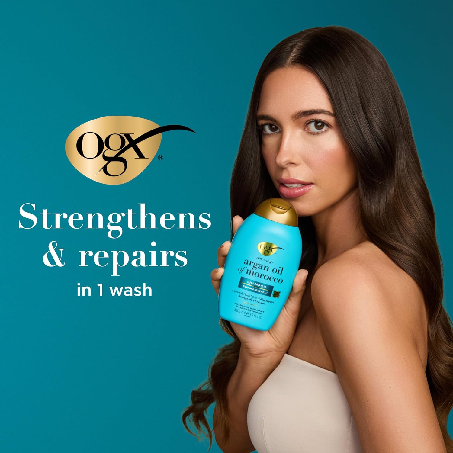 OGX Renewing + Argan Oil of Morocco Shampoo, Damage Repairing Shampoo & Argan Oil to Help Strengthen & Repair Dry, Damaged Hair, Paraben-Free, Sulfate-Free Surfactants, 13 fl. Oz - Image 3