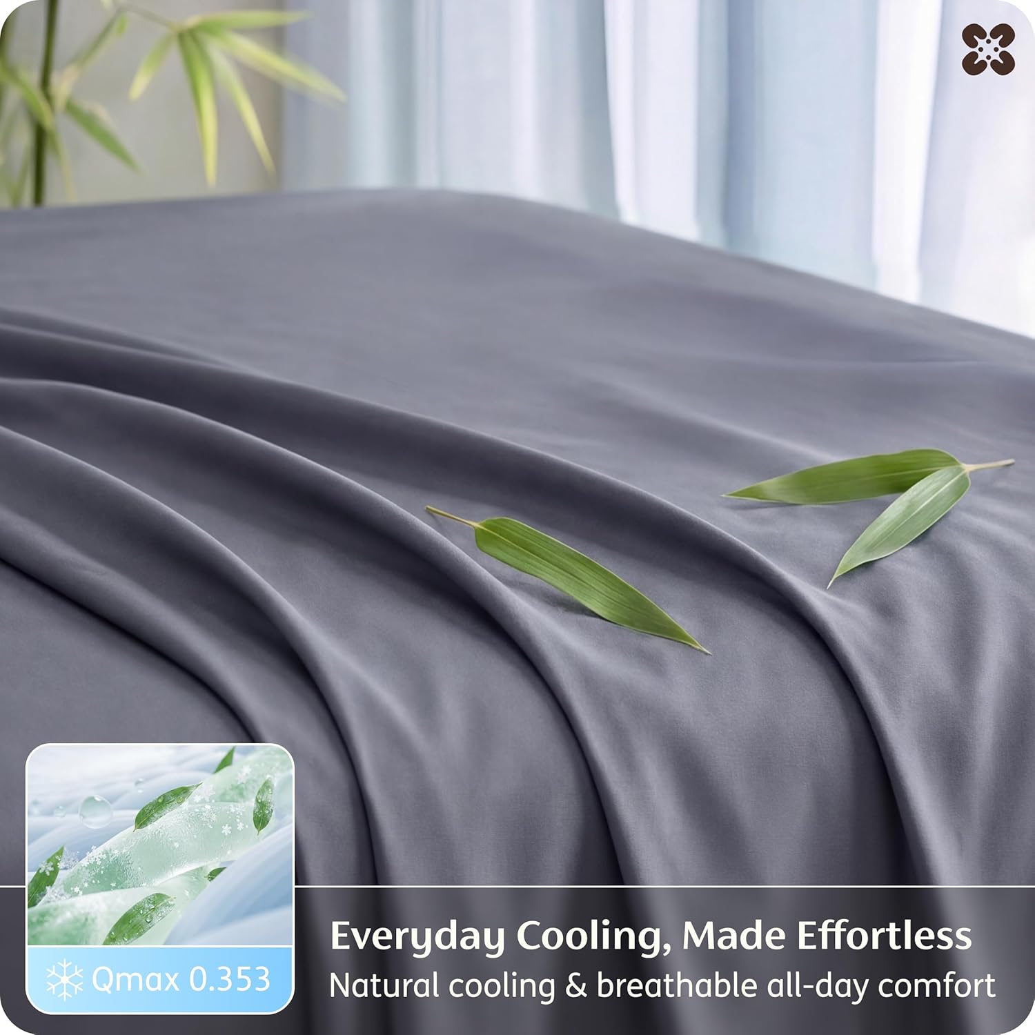 Bedsure Queen Sheet Set, Cooling Sheets for Queen Size Bed Set, Rayon Derived from Bamboo, PureWoven, Breathable & Soft, Deep Pocket Up to 16", Hotel Luxury Silky Bedding for Hot Sleepers, Dark Grey - Image 4