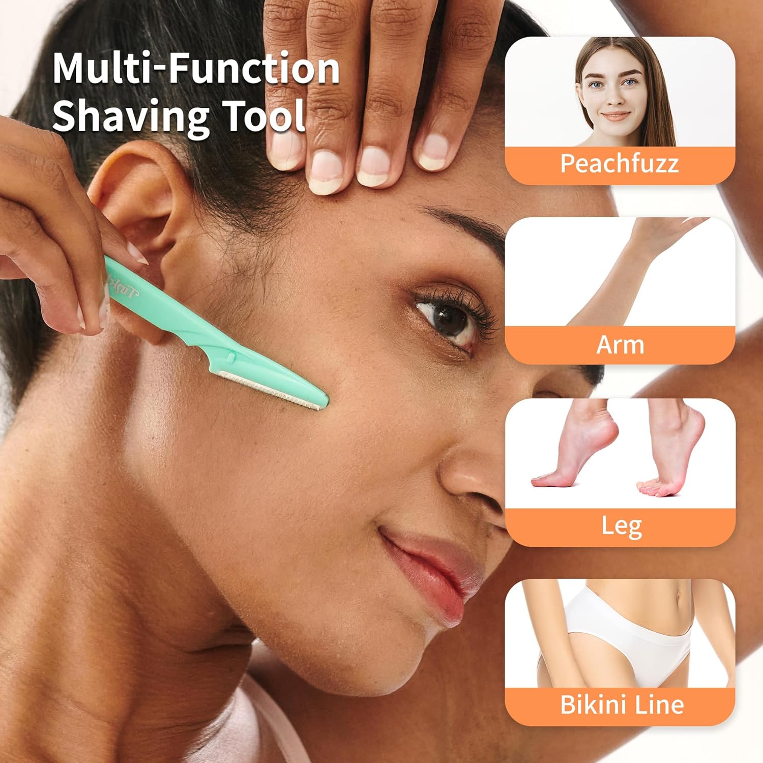 Tinkle Dermaplaning Tool 15ct, Dermaplane Razor for Women, Safe and Easy Peach Fuzz Remover, Eyebrow Trimmer with Protective Cover (5 Packs of 3) - Image 3