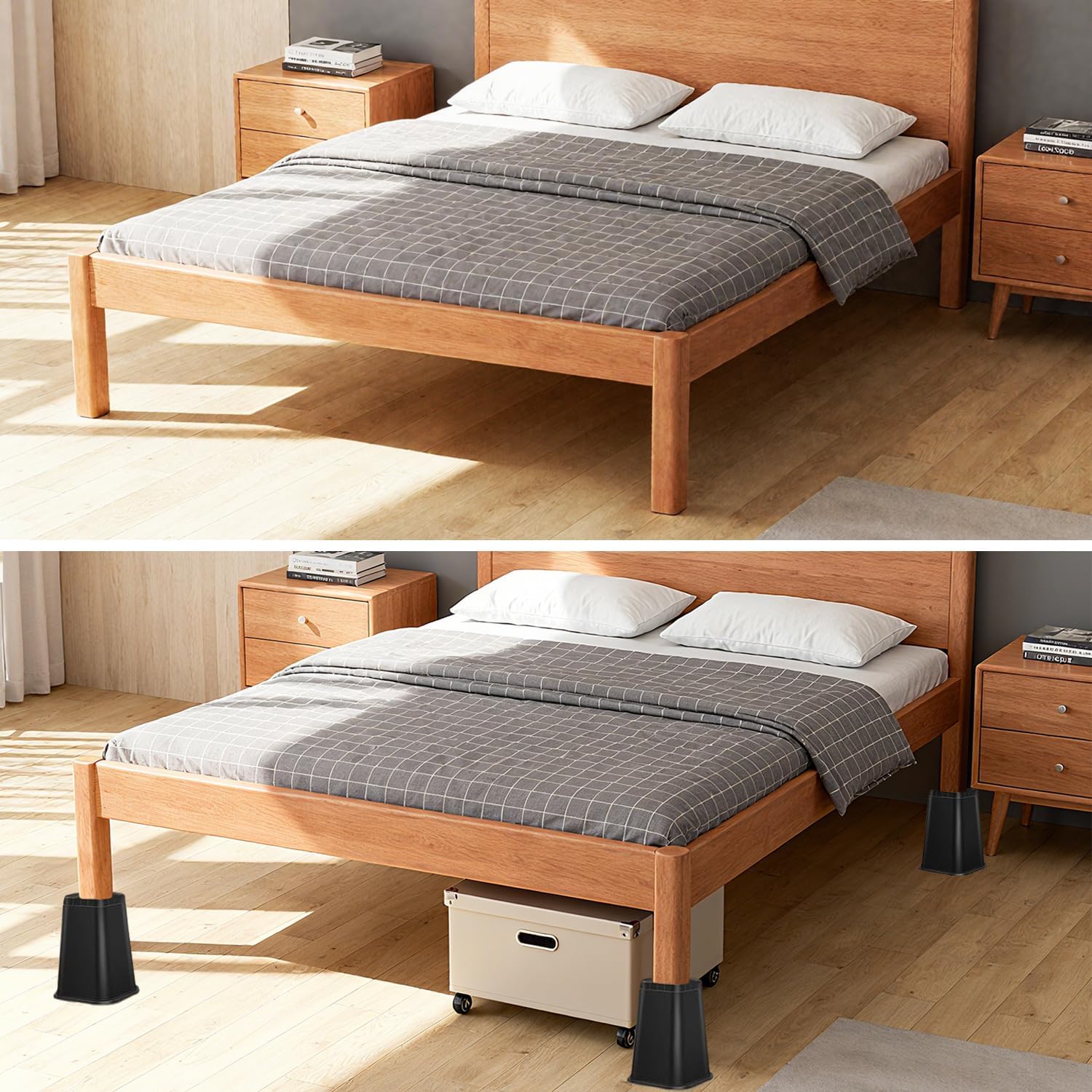 Bed Risers 8 Inch Heavy Duty Furniture Risers Table Leg Couch Risers Non-Slip Added Storage Support Up to 6000 Lbs for Bed Desk Table Sofa Couch, Black, 4 Pack - Image 6