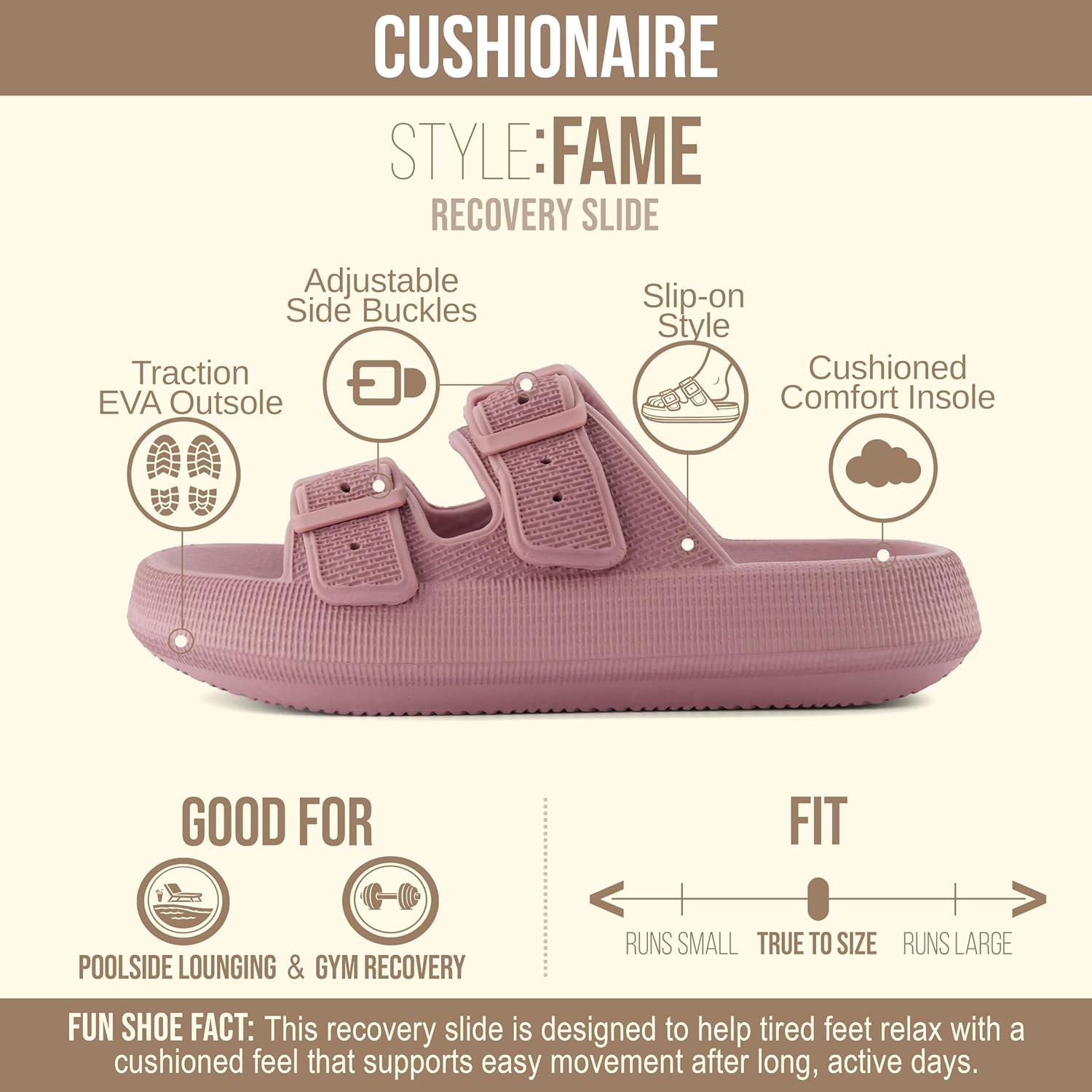 CUSHIONAIRE Fame Pillow Recovery Sandals for Women, Adjustable Double Buckle Waterproof EVA Cloud Slides for Women - Image 5