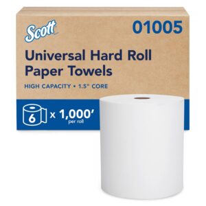 Scott Professional Essential Universal High-Capacity Hard Roll Paper Towels, Bulk (01005), Hardwound 1.5″ Core, Absorbency Pockets, White (6 Rolls at 1,000′ Each, 6,000’/Case)