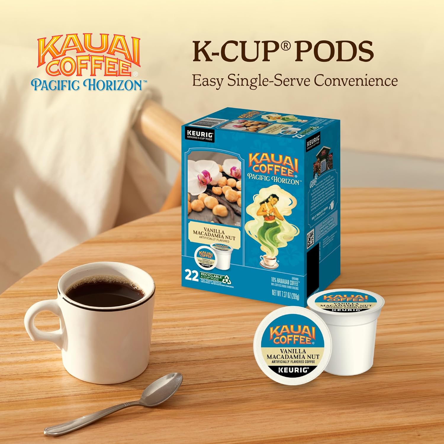 Kauai Coffee K-Cup Pods for Keurig Brewers – Arabica Coffee, 10% Hawaiian – Medium Roast, Vanilla Beans with Toasted Macabamia Nuts – Vanilla Macadamia Nut, 1 Pack of 22 Single Serve K-Cups - Image 6