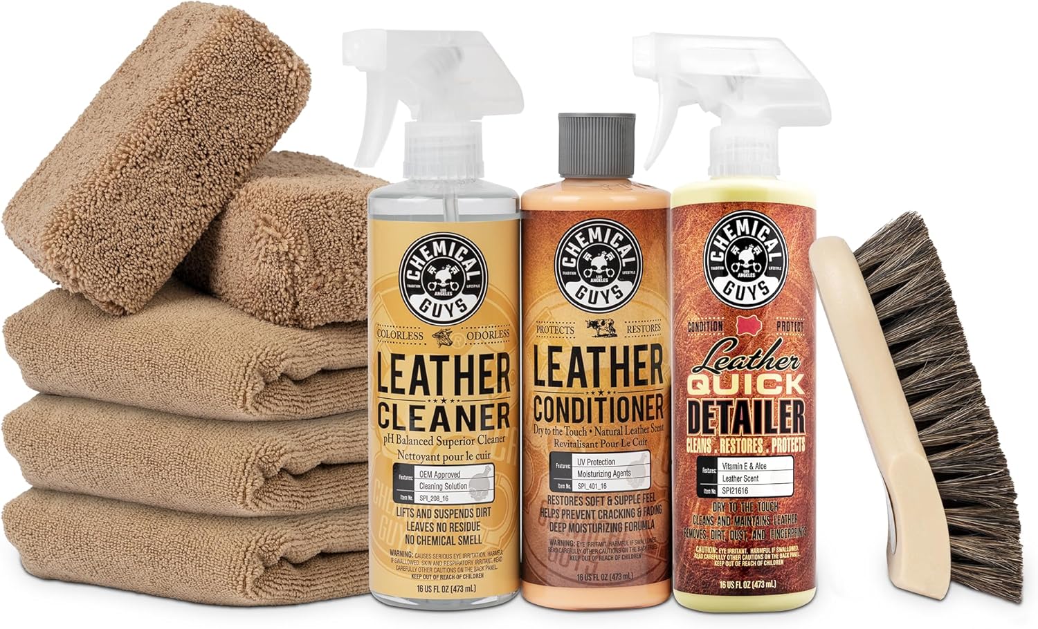 Chemical Guys Leather Cleaner and Conditioner Detailing Kit - Leather Care Kit For Natural, Synthetic, Faux, Pleather, and More for Car Interiors, Apparel, Furniture, Boots & Accessories - 9 Items - Image 2