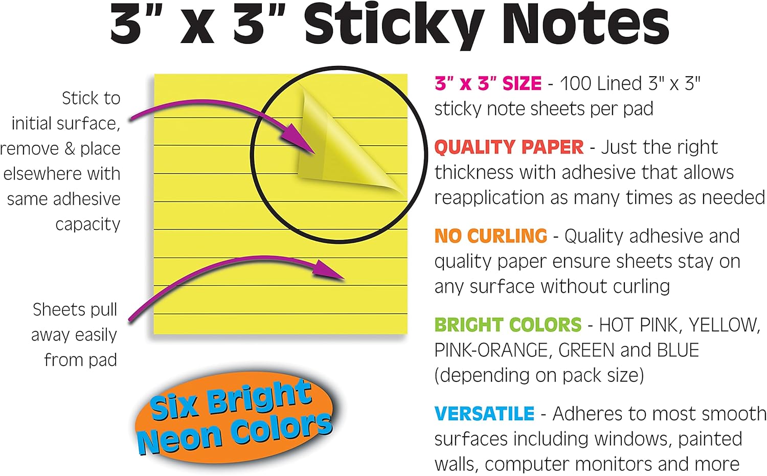Better Office Products Lined Sticky Notes 3 x 3, 20 Pack Box, 2,000 Sheets (100/Pad), Self Stick Notes with Lines, Bright Assorted Colors, Post Memos, Strong Adhesive, 20 Pads in Box - Image 4