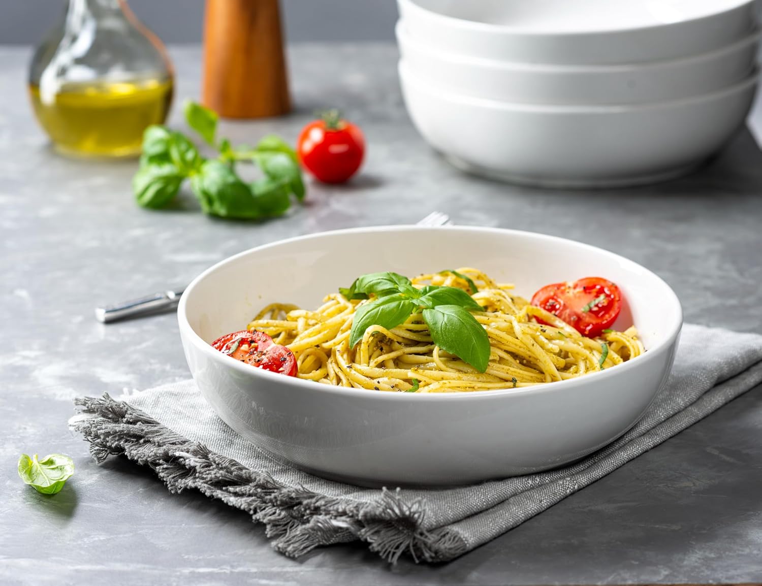 KooK Pasta Bowl, Salad Bowls, Bowls, Serving Bowls, Soup, Ceramic, Large Capacity, Microwave & Dishwasher Safe, Set of 4, 40 Oz, (White) - Image 5