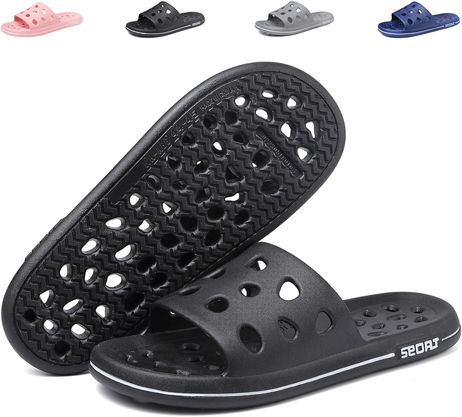 FINLEEO Shower Sandals with Drainage Holes - Quick Drying Bathroom & Gym Slippers for Men and Women