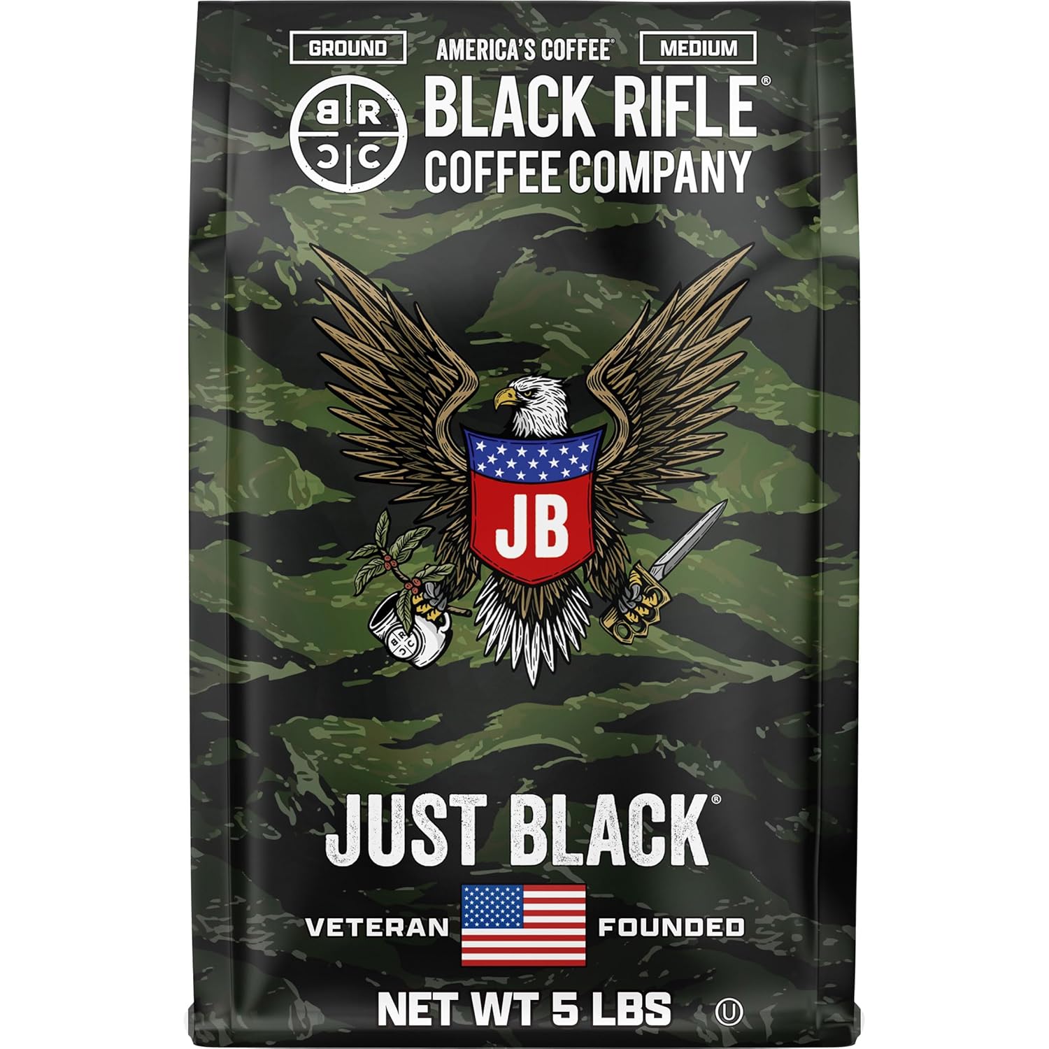 Black Rifle Coffee Company Just Black, 5 lb Bag, Ground Coffee Medium Roast - Roasted Blend Made from Arabica Beans - Colombian & Brazilian Beans - Veteran Founded & American Made - Image 2