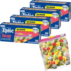 Ziploc Gallon Food Storage Slider Bags, Power Shield Technology for More Durability, 104 Bags Total
