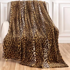 Edenleaf Leopard Print Blanket Fleece Throw for Bed Sofa Travel and Camping, Super Soft Cozy Fluffy Plush Cheetah Print Blanket for All Seasons 50″x60″ (Dark Brown)