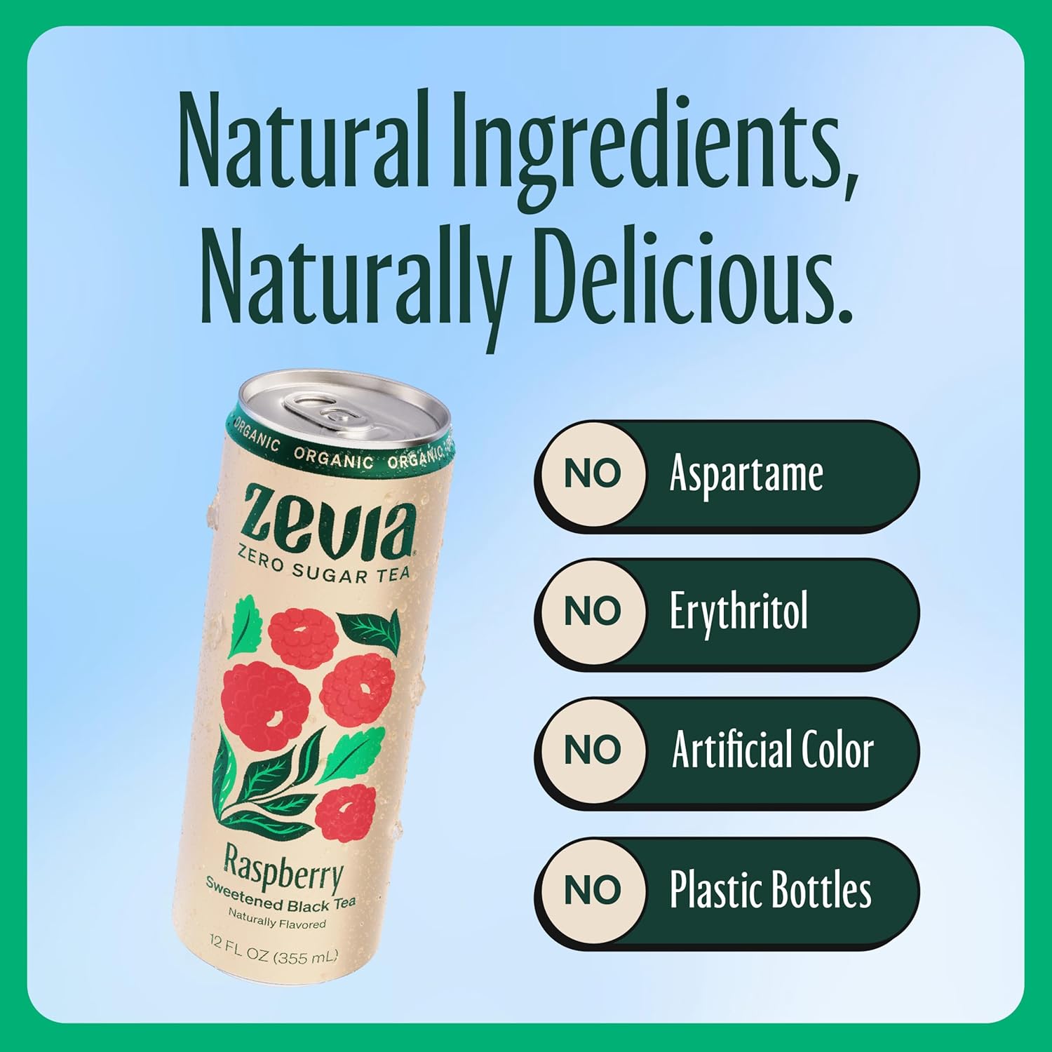 Zevia Zero Sugar Tea, Black Tea with Raspberry, 12 oz Cans (12-Pack) – Naturally Sweetened, Zero Calorie Sugar Free - Non-GMO Project Verified, Gluten-Free, Vegan - Image 5