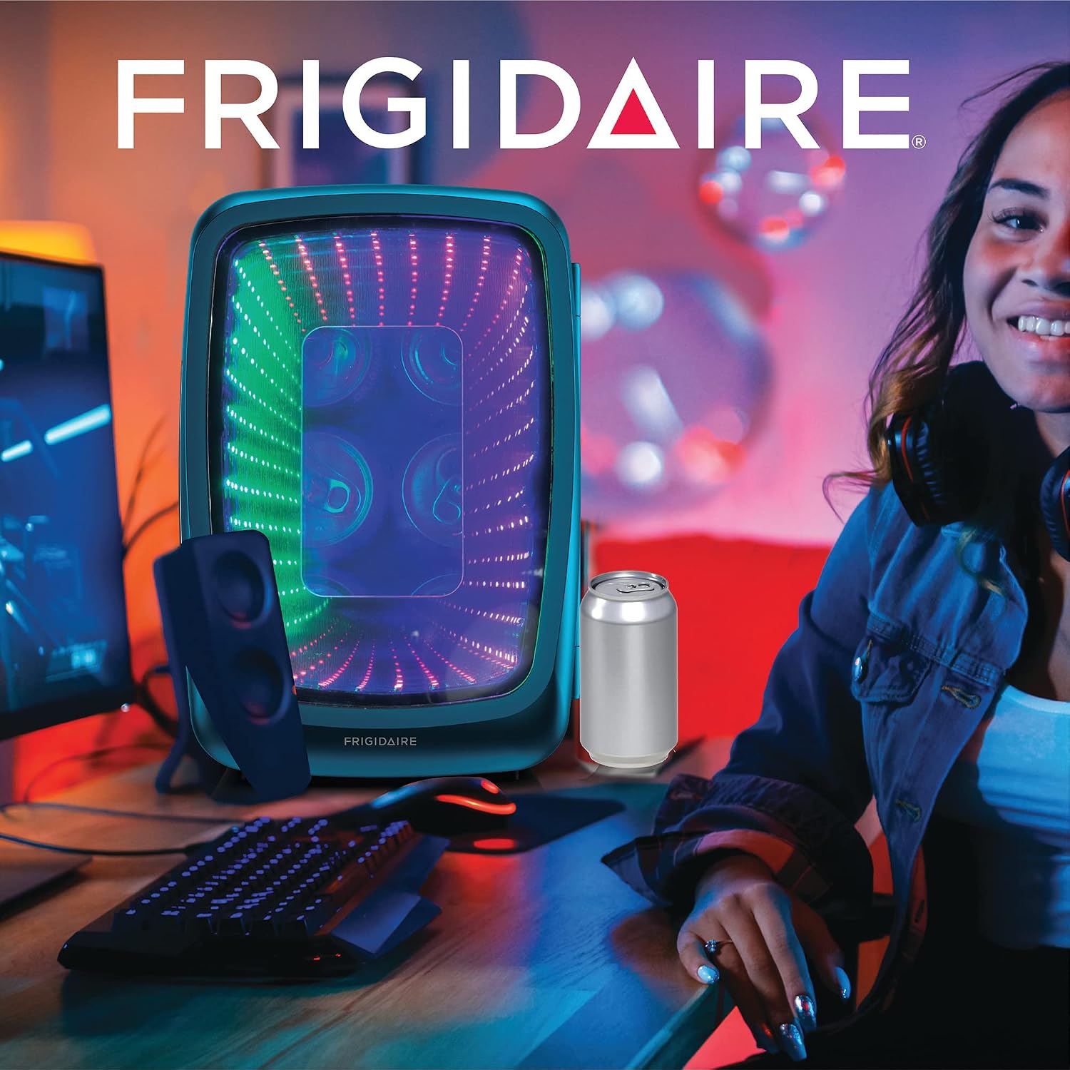 Frigidaire Gaming Light Up Mini Beverage Refrigerator, 6 can, 4 liters, Cooler with large see through door and LED lights Perfect for Gaming Experience, Home, Office, or Cars.12V Charger (Blue) - Image 7