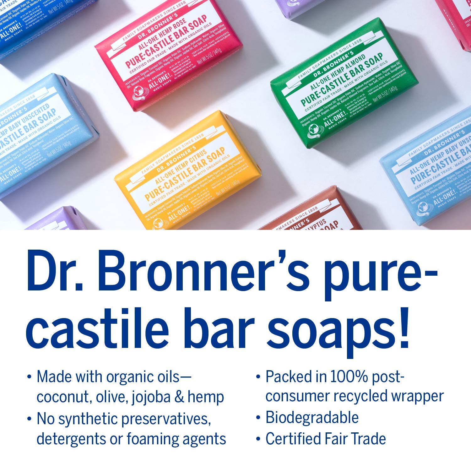 Dr. Bronner's Pure-Castile Magic Bar Soap (5 oz Variety Pack) Almond, Unscented, Lavender, Peppermint, Citrus, Rose, Tea Tree, & Eucalyptus - Made with Regenerative Organic Certified Oils, Vegan - Image 4