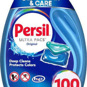 Persil Ultra Pacs Original Everyday Clean Laundry Detergent, 100 Count, No Mess, Single-Dose Laundry Soap, Deep Clean Fabric Care for Colors & Whites, All Water Temperatures, HE Safe