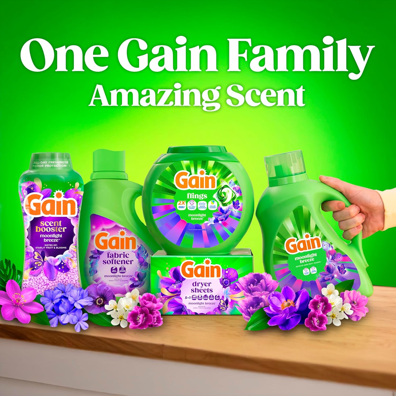 Gain Flings Laundry Detergent Pods Odor Defense + Color Guard, Moonlight Breeze Scent, 3 in 1 HE Detergent Pacs with Oxi Boost and Febreeze, 112 Count (Packaging May Vary) - Image 10