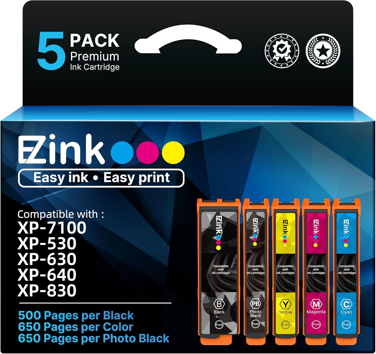 E-Z Ink Remanufactured Ink Cartridge Replacement for 410XL Ink Cartridges Combo Pack for Epson Printer Expression XP-7100 XP-830 XP-640 XP-630 XP-530 XP-635 (5 Pack, Black Cyan Magenta Yellow PBK)