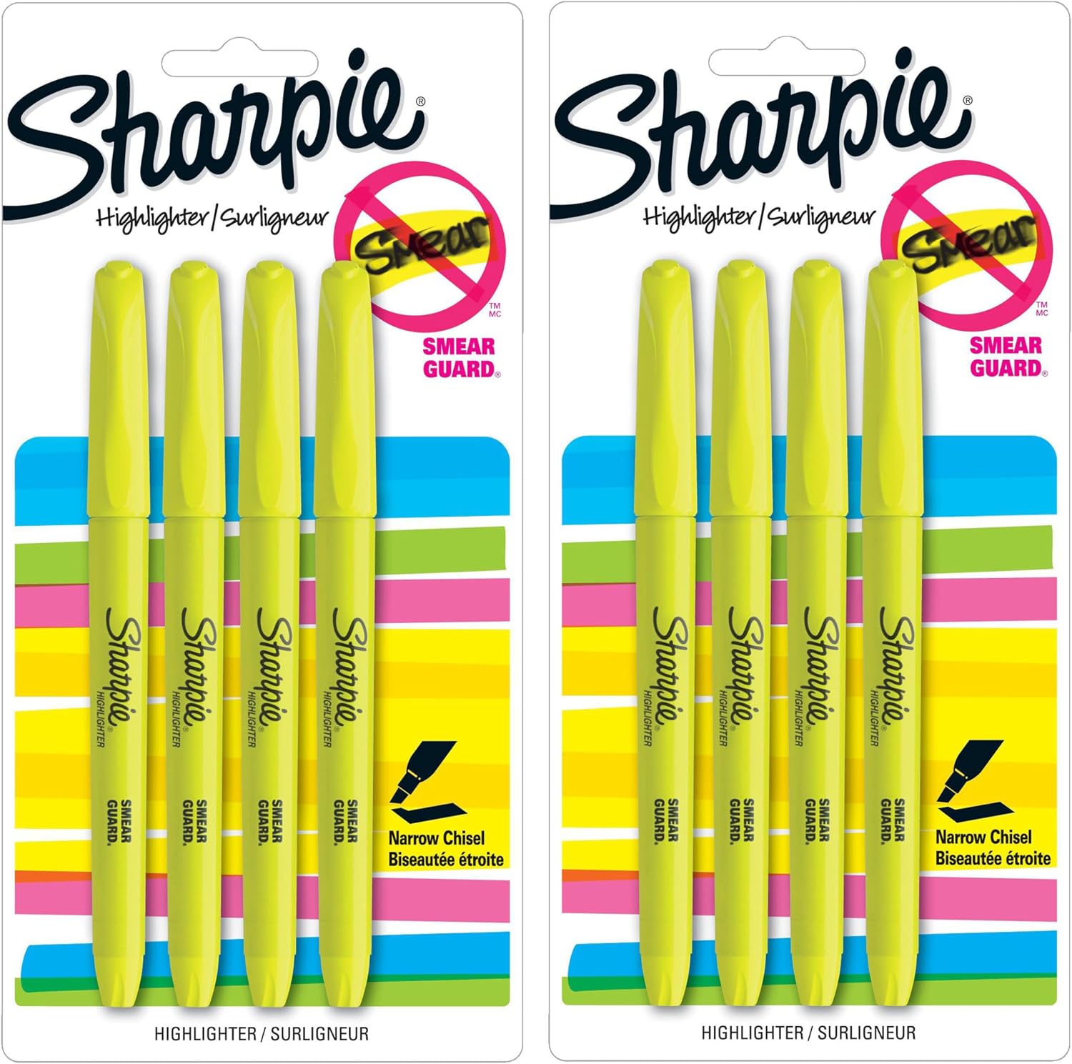 Sharpie Pocket Style Highlighters, Narrow Chisel Tip, Fluorescent Yellow, 8 Count - Image 2