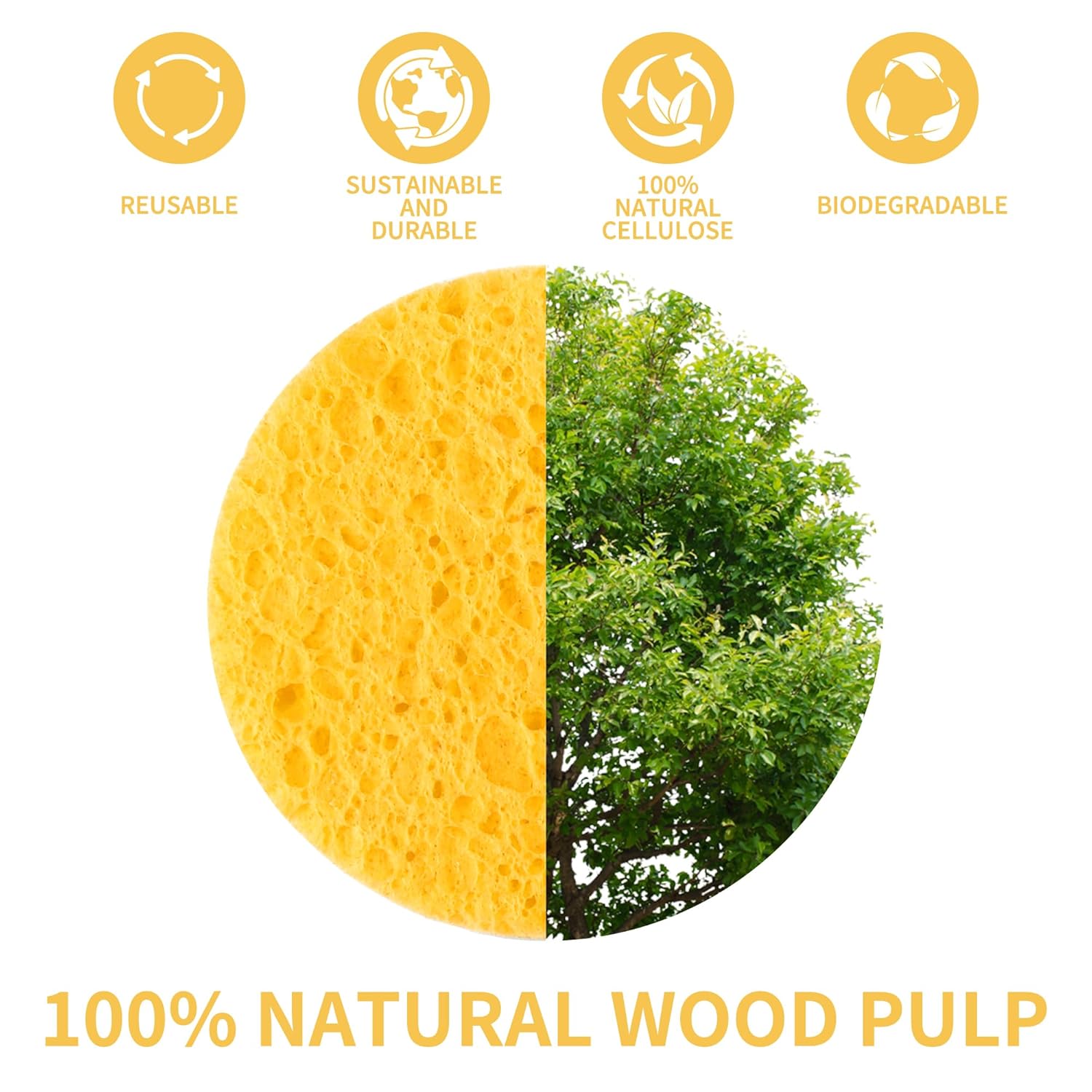 100-Count Compressed Facial Sponges, Natural Cosmetic Spa Sponges for Facial Cleansing, Exfoliating Mask, Makeup Remover, Travel Face Sponges - Yellow - Image 9