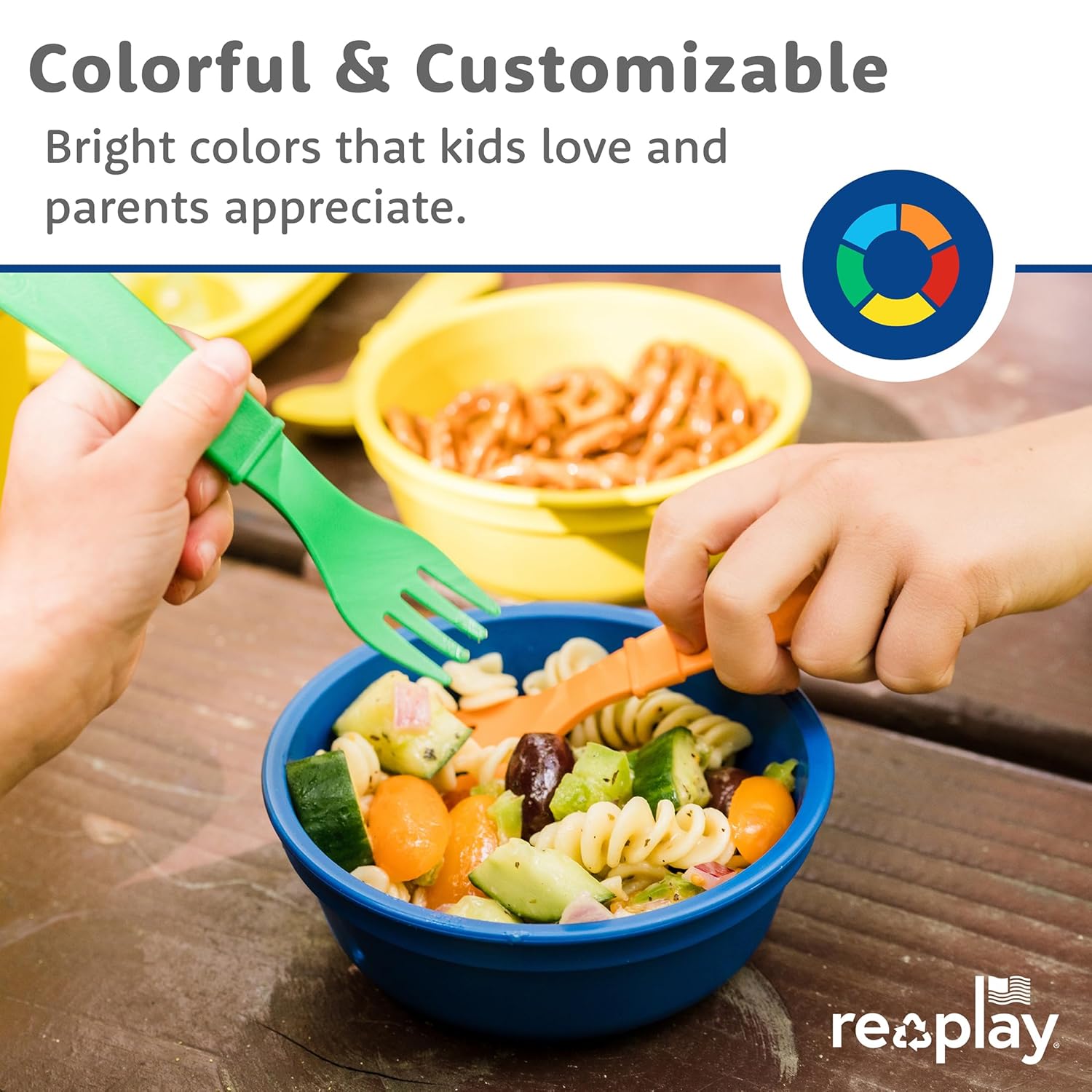 Re-Play Toddler Forks and Spoons Set - 4x4 Utensils Set for Kids - Dishwasher and Microwave Safe - Made in USA - Set of 8-5.8" x 1.2" x 0.2" - Aqua, Lime, Yellow, Teal - Image 2