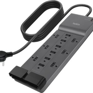 Belkin 12-Outlet Surge Protector Power Strip w/ 12 AC Outlets & 8ft Flat Plug, UL-Listed Heavy-Duty Extension Cord for Home, Office, Travel, Computer, Laptop, Charger – 3,780 Joules of Protection
