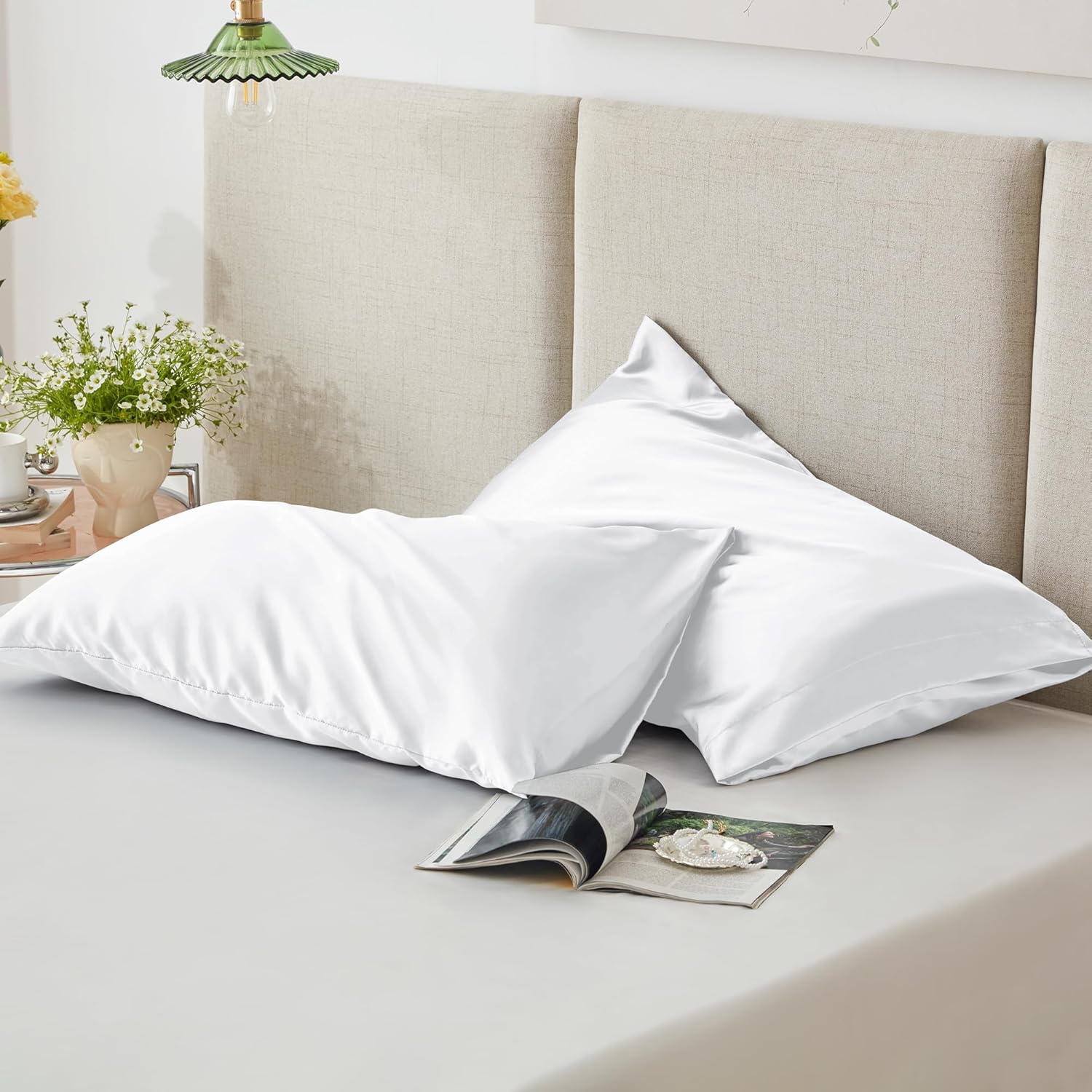Love's cabin Satin Pillowcase Set of 2 Queen Size 20x30, Cooling Pillow Covers for Hair and Skin, Silky Smooth with Envelope Closure, Similar to Silk, White - Image 6