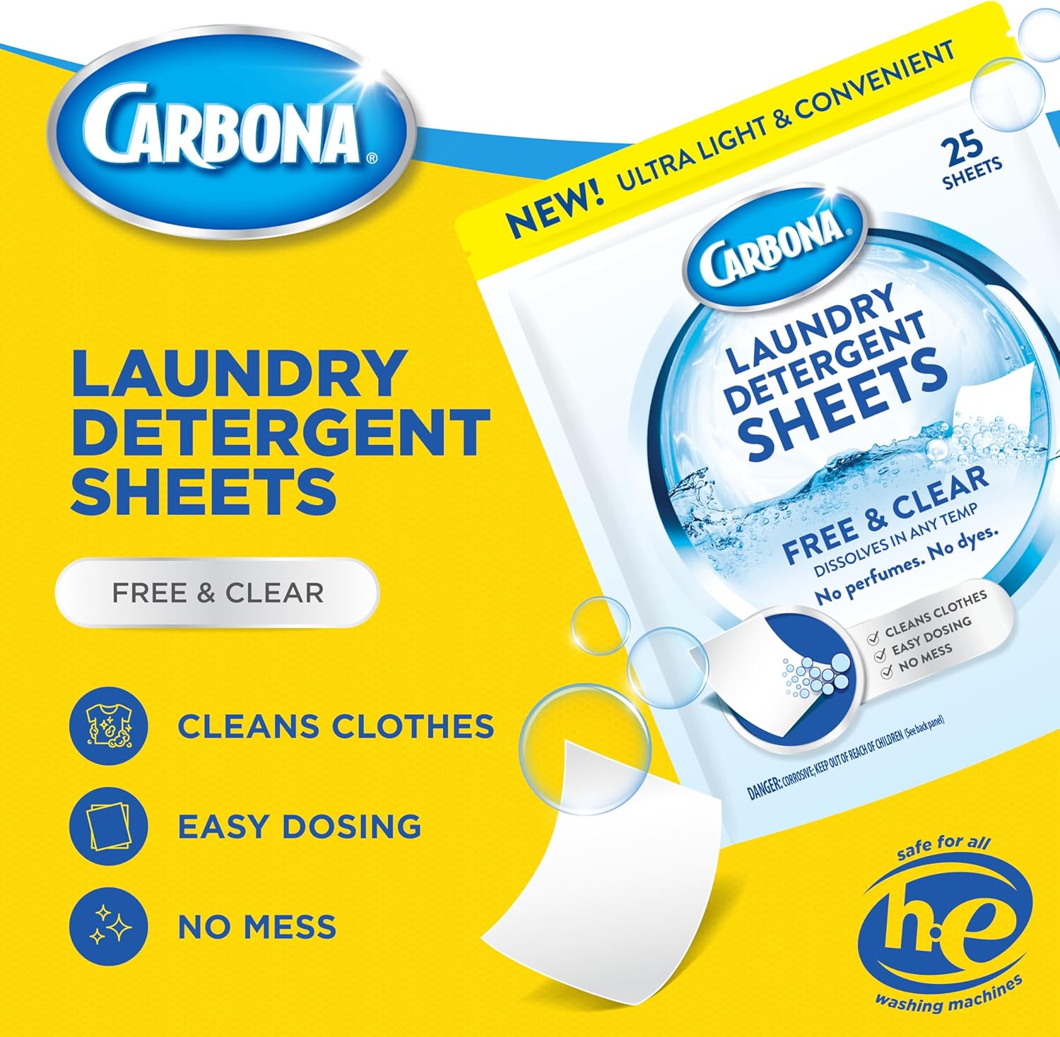 Carbona Laundry Detergent Sheets | Eco-Friendly Washing Detergent | Up to 50 Loads (25 Sheets) | Stain Remover | No Perfume or Dyes | Free & Clear - Image 3