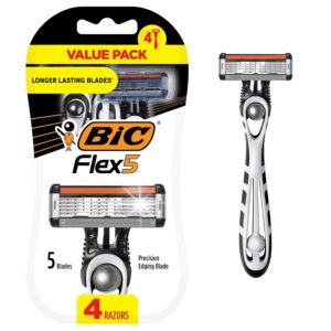 BIC Flex 5 Men’s Disposable 5-Blade Razors, Pivoting Head and Precision Edging Blade, 4-Pack