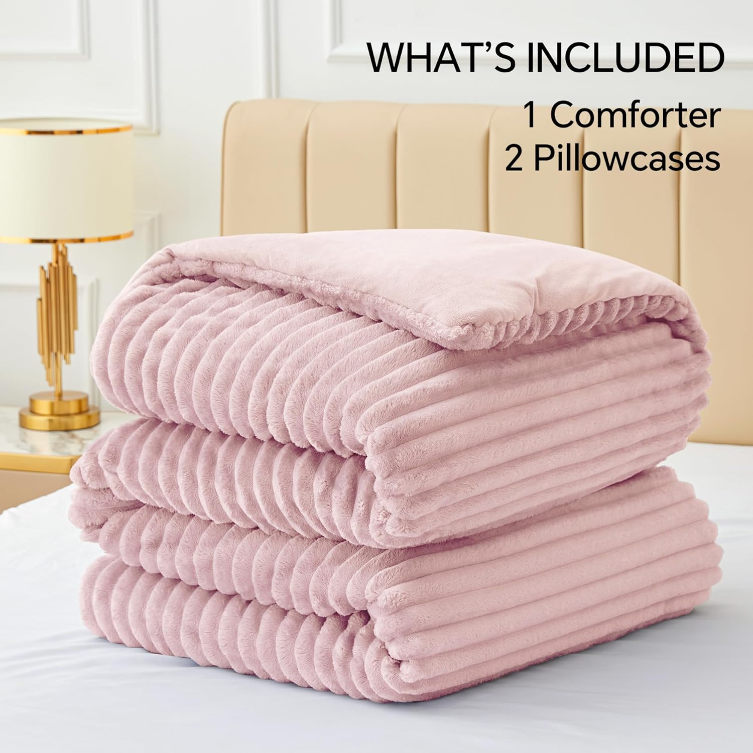 BEDELITE Fleece Queen Comforter Set -Super Soft & Warm Fluffy Pink Bedding, Luxury Fuzzy Heavy Bed Set for All Season with 2 Pillow Cases - Image 8