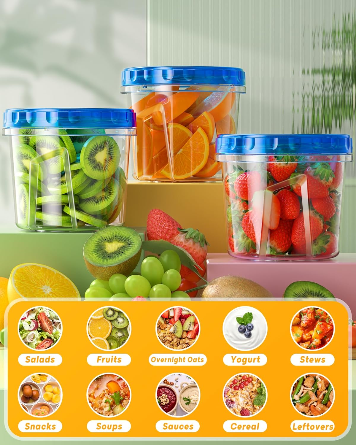 BiuLeon 6 Pack-24 oz Freezer Storage Containers, Plastic Food Storage Containers with Twist Top Lids, BPA Free and Reusable Soup Containers with Lids, Leakproof/Microwave/Dishwasher Safe - Image 8