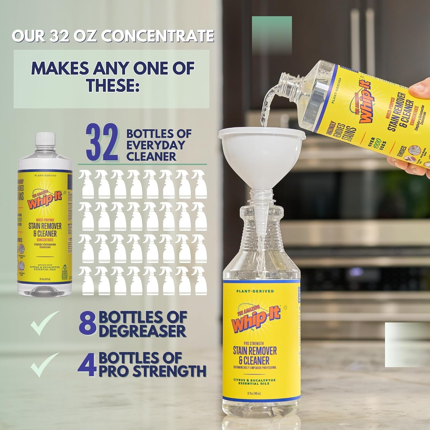 Whip-It All Natural Enzyme Cleaner Stain Fighting Kit - Professional Strength Stain Remover Spray 32oz and Concentrate Multi-Purpose Stain Remover 32oz - Made in the USA - Image 4