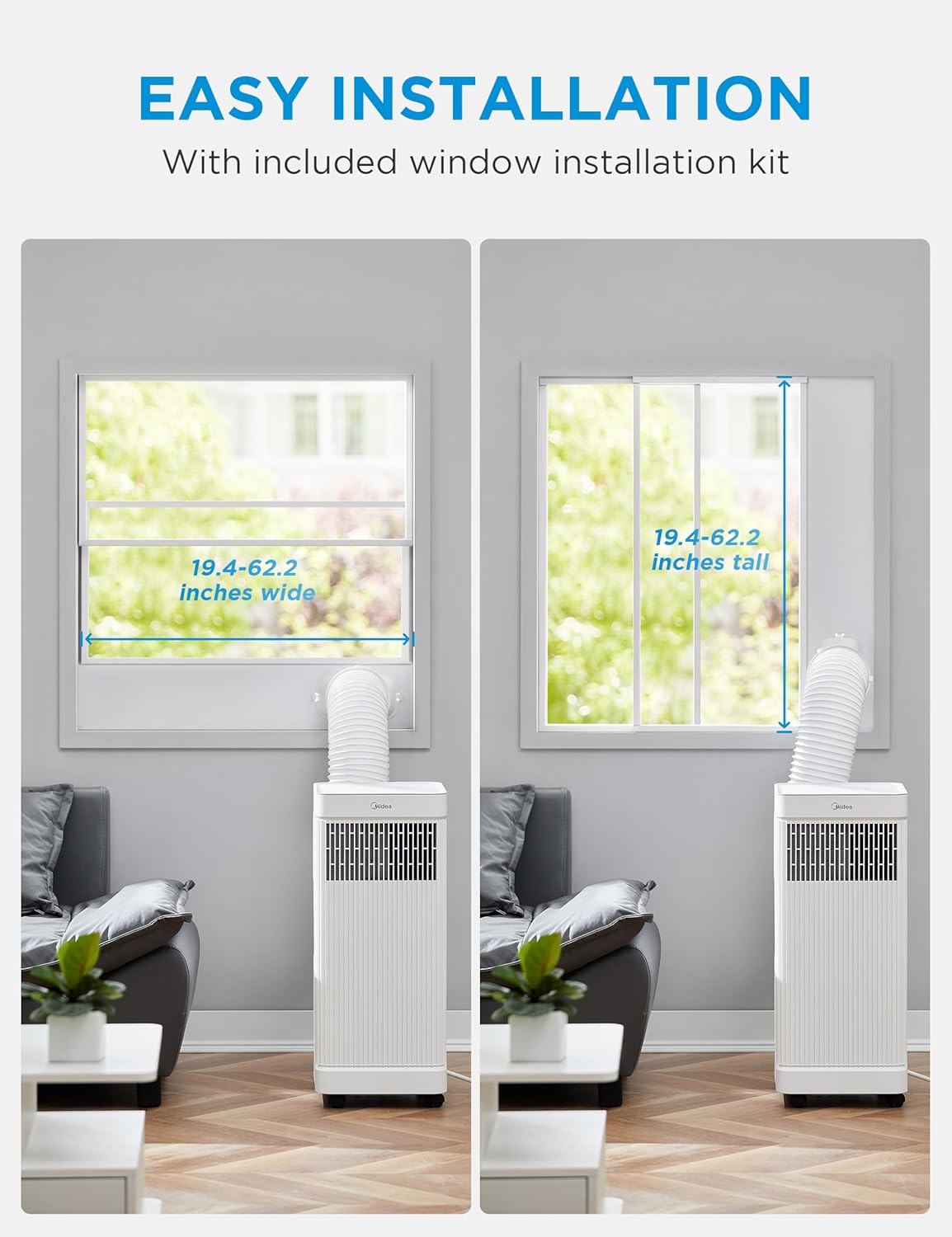Midea 9,000 BTU ASHRAE (6,000 BTU DOE/SACC) Portable Air Conditioner, Smart Control, Cools up to 250 Sq. Ft., with Dehumidifier & Fan mode, Remote Control & Window Installation Kit Included - Image 7