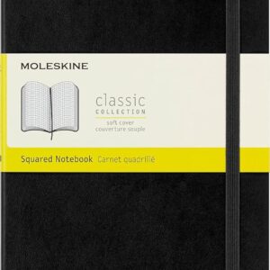 Moleskine Classic Notebook, Soft Cover, Squared/Grid, Large (5″ x 8.25″), Black, 192 pages