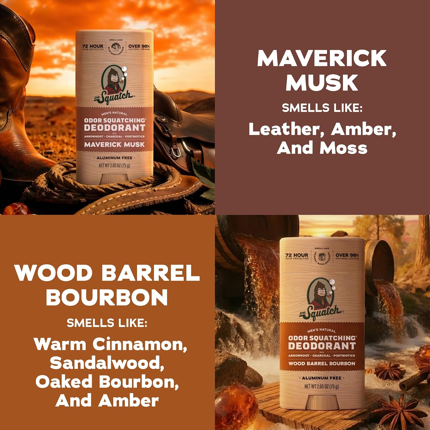 Dr. Squatch Natural Men’s Deodorant – Aluminum Free Natural Deodorant Men with Charcoal & Postbiotics for 72-Hour Odor Protection – Maverick Musk + Wood Barrel Bourbon, 2.65oz Stick (2-Pack) - Image 5