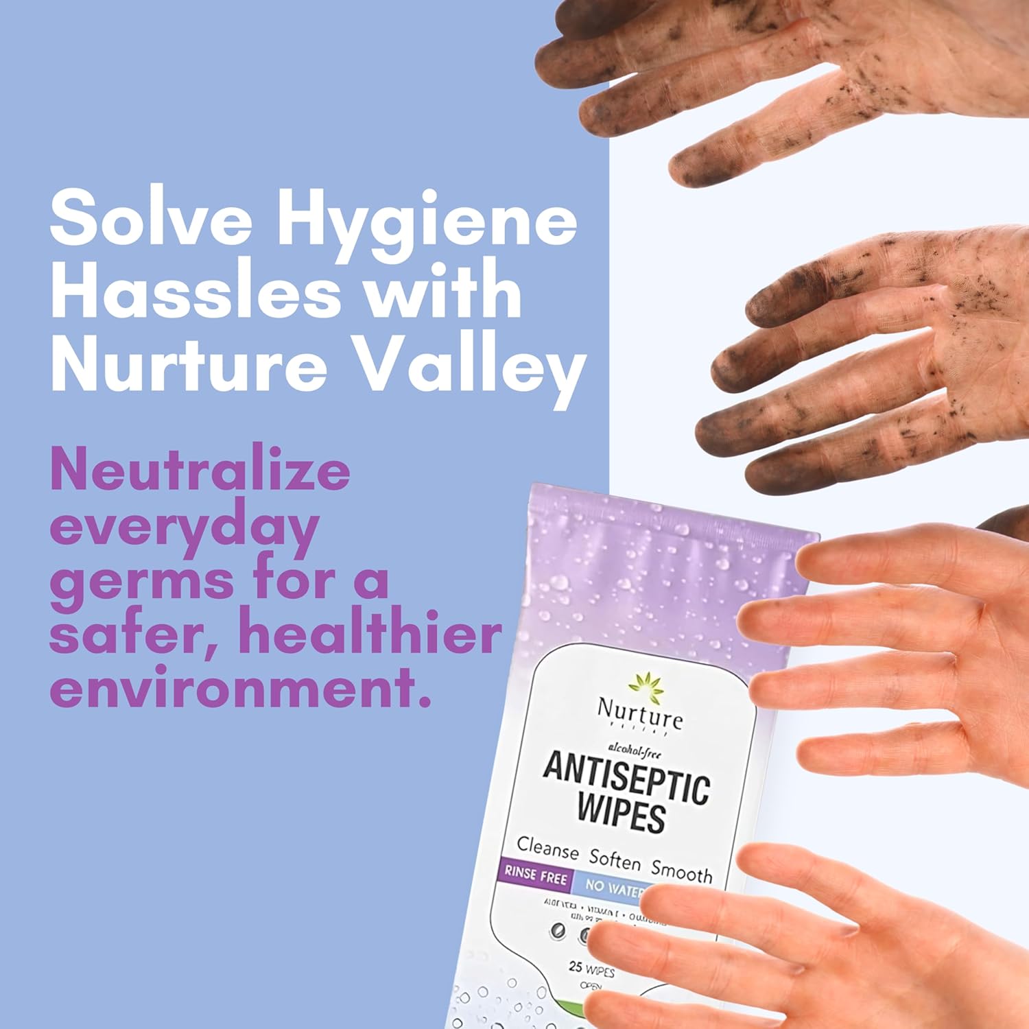 Nurture XL Antibacterial Body & Hand Sanitizing Wipes | Alcohol-Free Antiseptic Wet Towelettes for Germ Removal, Disinfecting Skin, Sanitizing Hands |Cleaning Cloths | Adults & Baby | Thick & Strong - Image 3