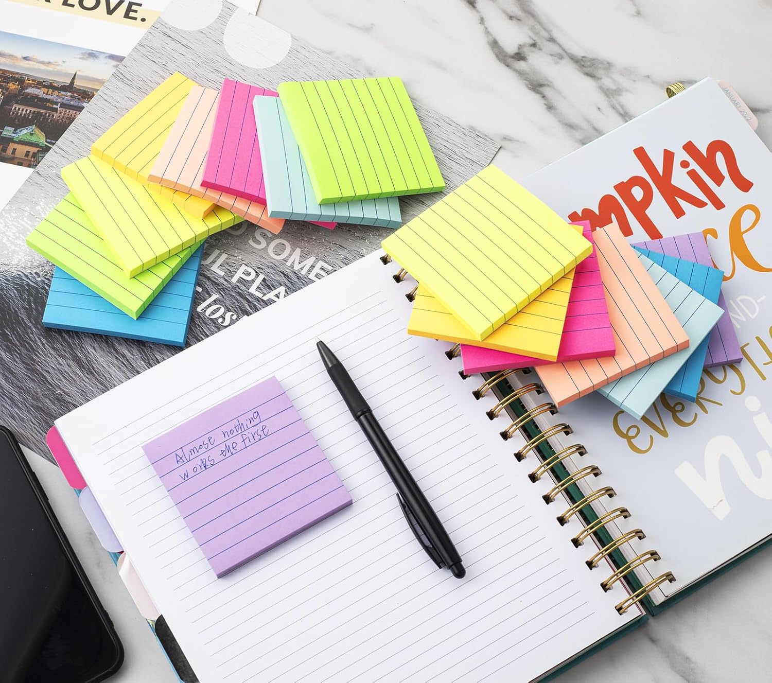 (16 Pack) Lined Sticky Notes 3x3 in Ruled Stickies Super Sticking Power Memo Pads Bright Colors, Post on Windows Doors,Recyclable,Easy to Write on - Image 5